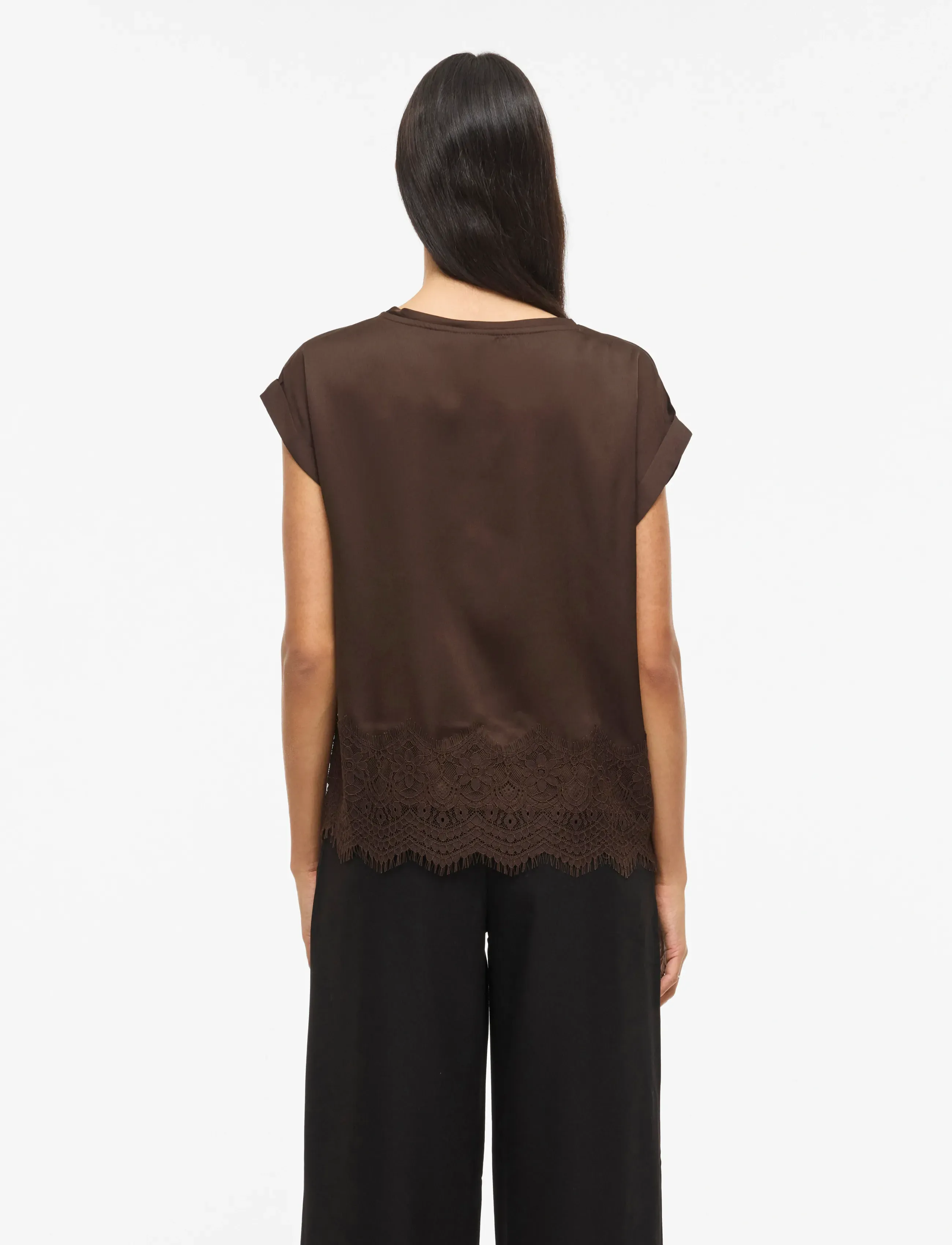 Vila - VIELLETTE S/S FULL SATIN LACE TOP - NOOS - t-shirts - coffee bean - 3
