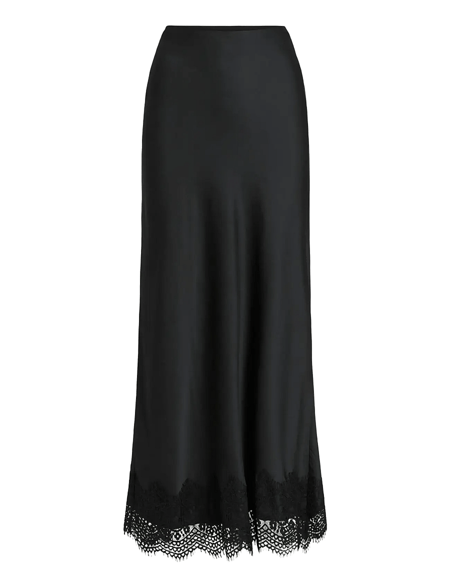 Vila - VIELLETTE HW ANKLE LACE SKIRT - NOOS - satiinseelikud - black beauty - 1