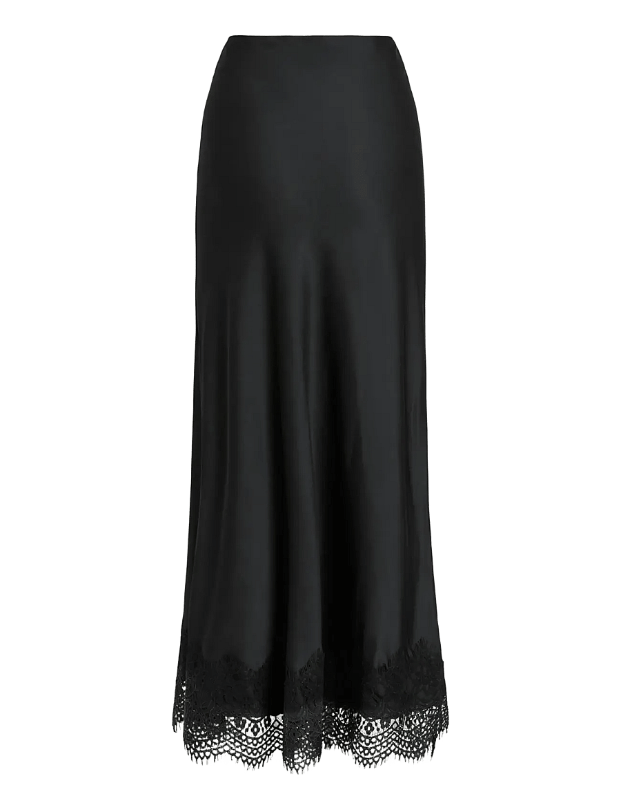 Vila - VIELLETTE HW ANKLE LACE SKIRT - NOOS - satiinseelikud - black beauty - 2