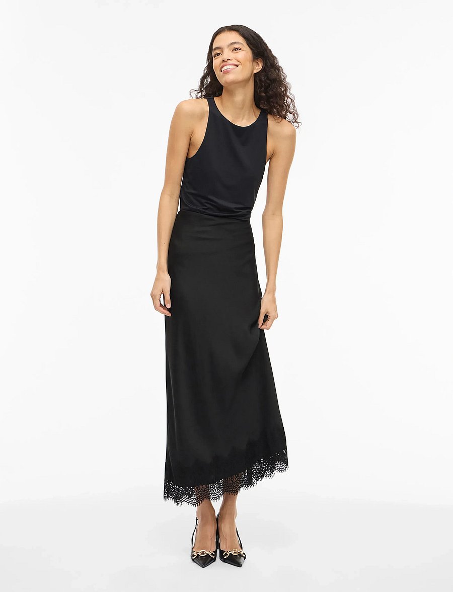 Vila - VIELLETTE HW ANKLE LACE SKIRT - NOOS - satiinseelikud - black beauty - 0