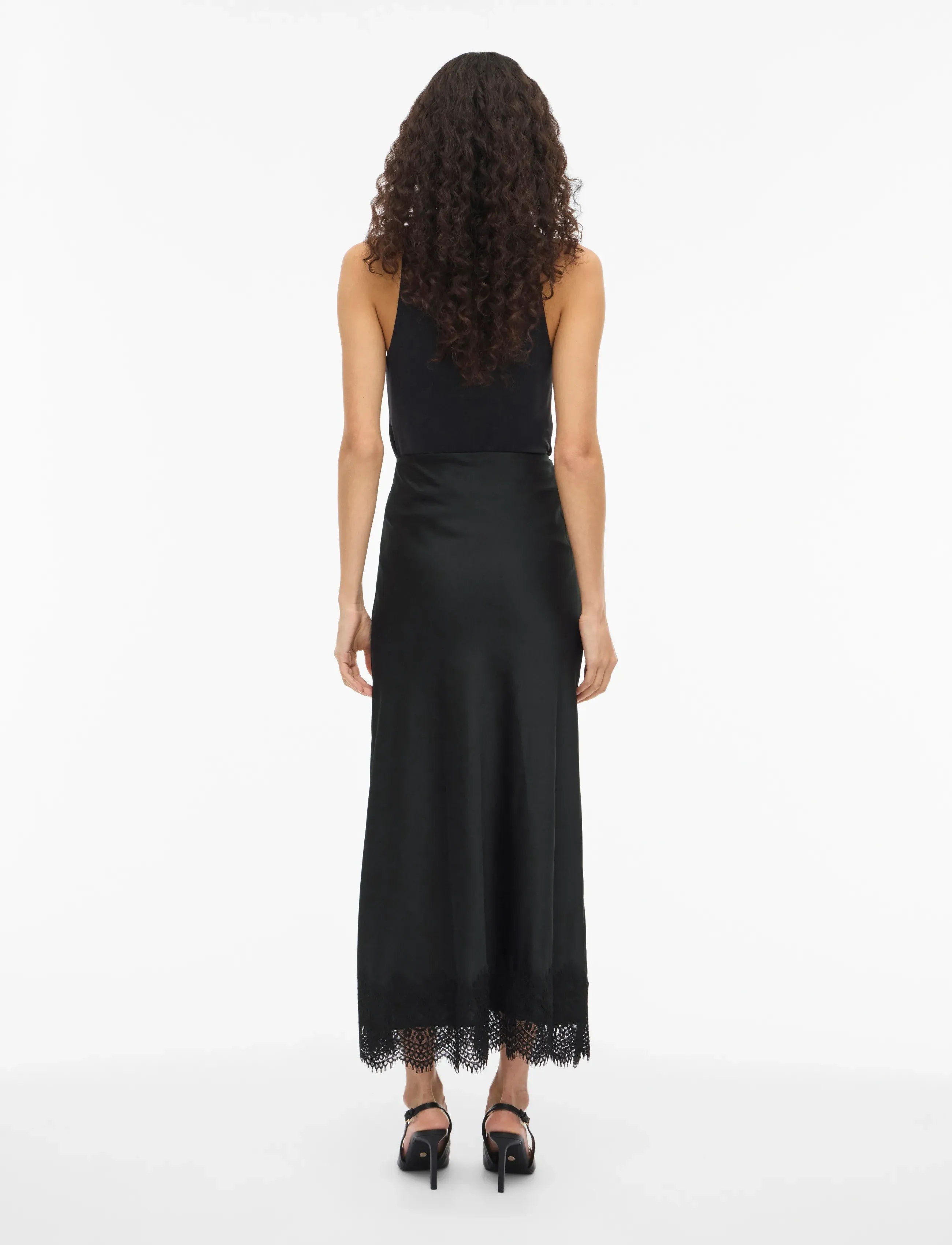 Vila - VIELLETTE HW ANKLE LACE SKIRT - NOOS - jupes en satin - black beauty - 3