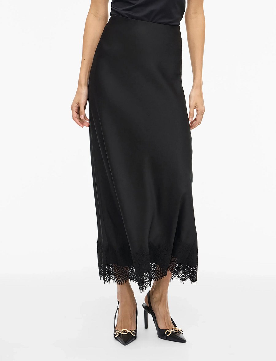 Vila - VIELLETTE HW ANKLE LACE SKIRT - NOOS - satiinseelikud - black beauty - 4