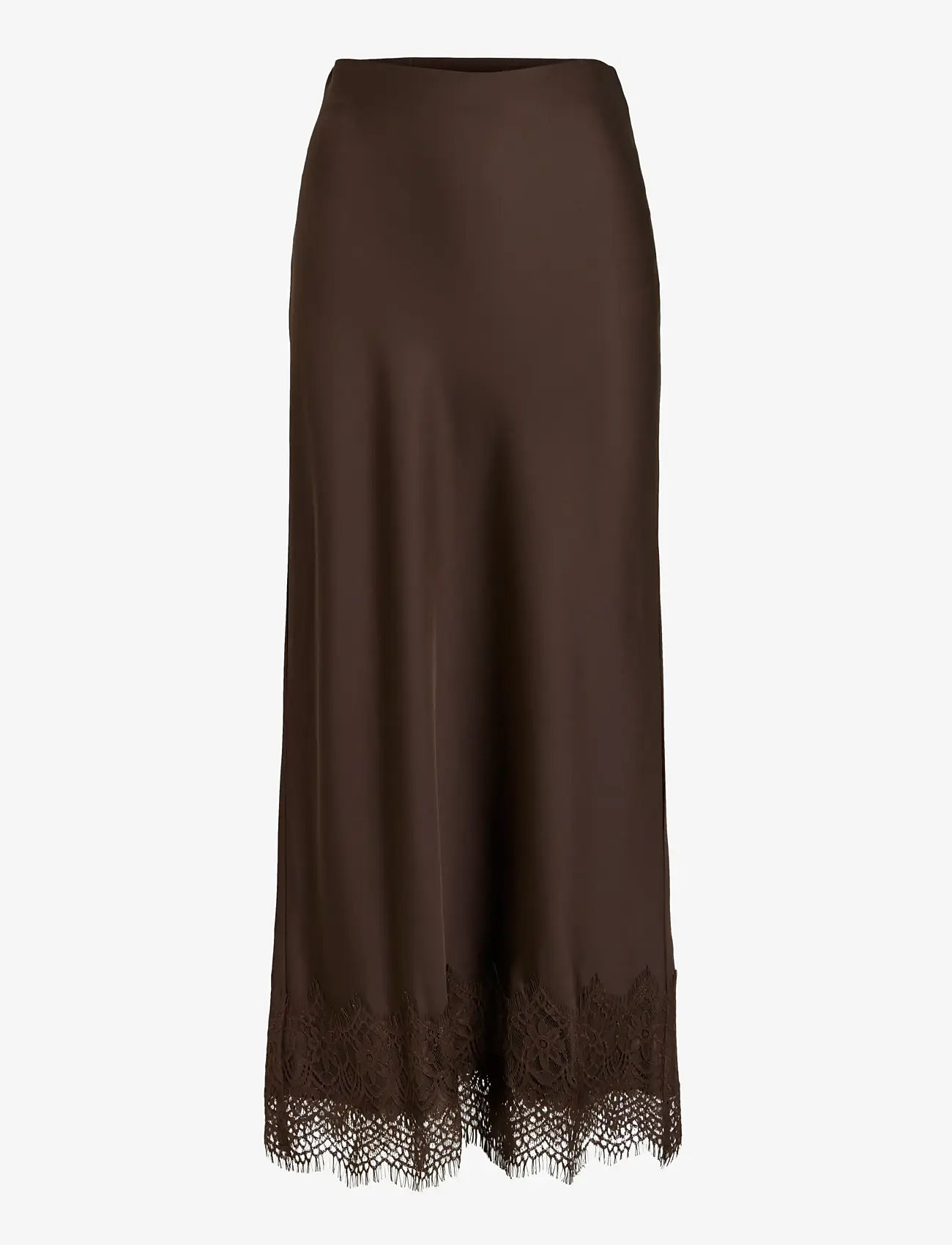 Vila - VIELLETTE HW ANKLE LACE SKIRT - NOOS - satiinist seelikud - coffee bean - 1