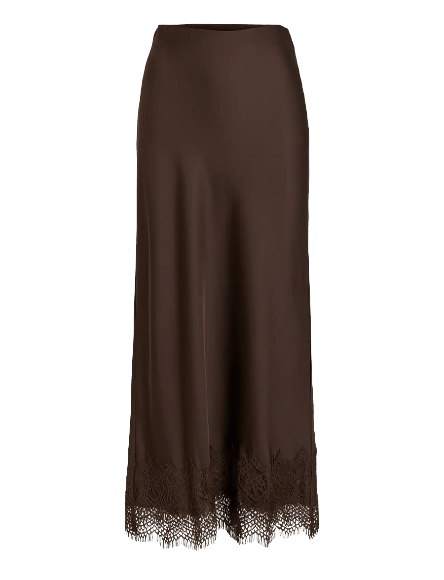 Vila - VIELLETTE HW ANKLE LACE SKIRT - NOOS - satiinseelikud - coffee bean - 1