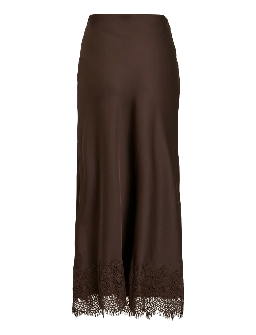 Vila - VIELLETTE HW ANKLE LACE SKIRT - NOOS - satiinseelikud - coffee bean - 2