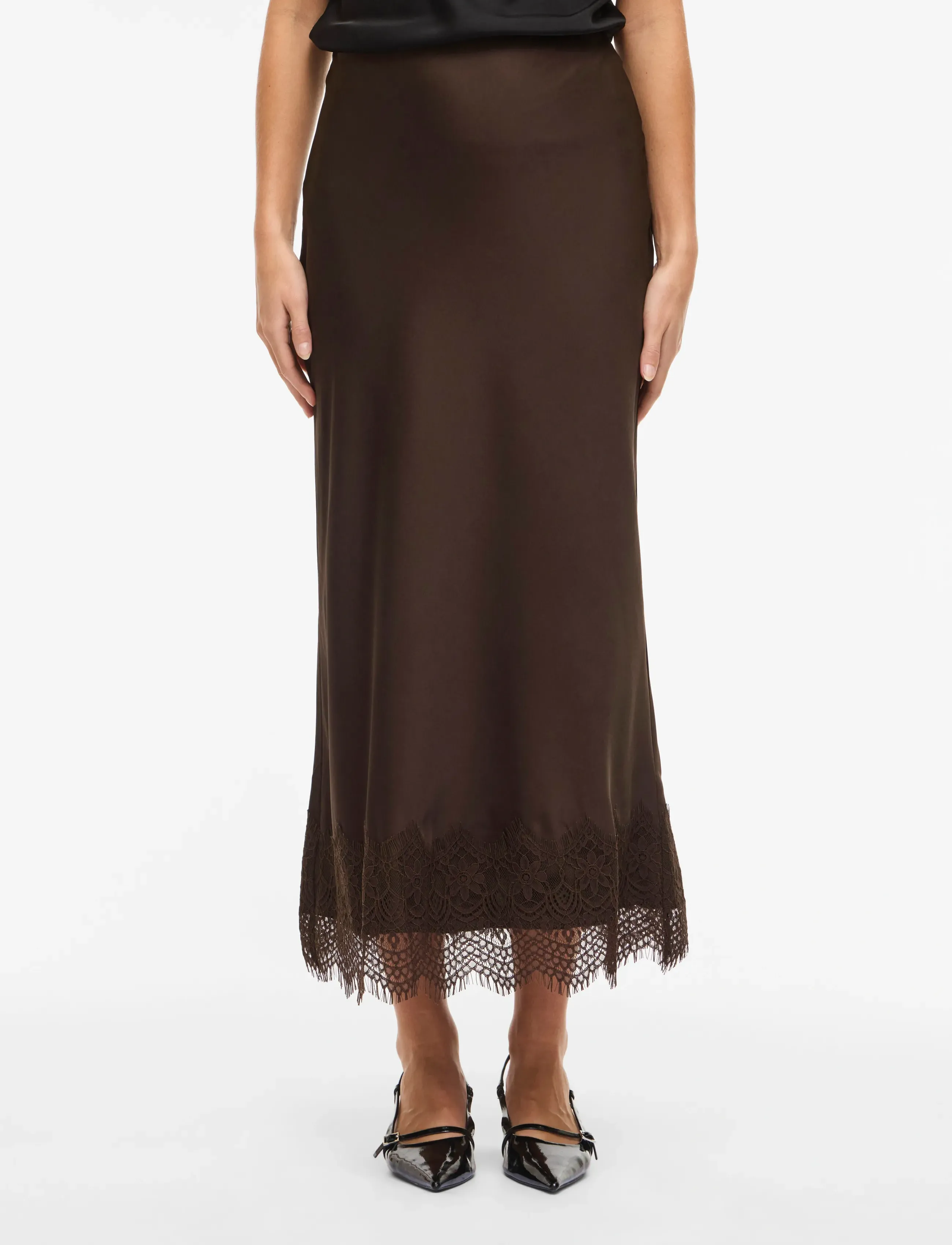 Vila VIELLETTE HW ANKLE LACE SKIRT - NOOS - Satiinist seelikud - COFFEE BEAN / brown