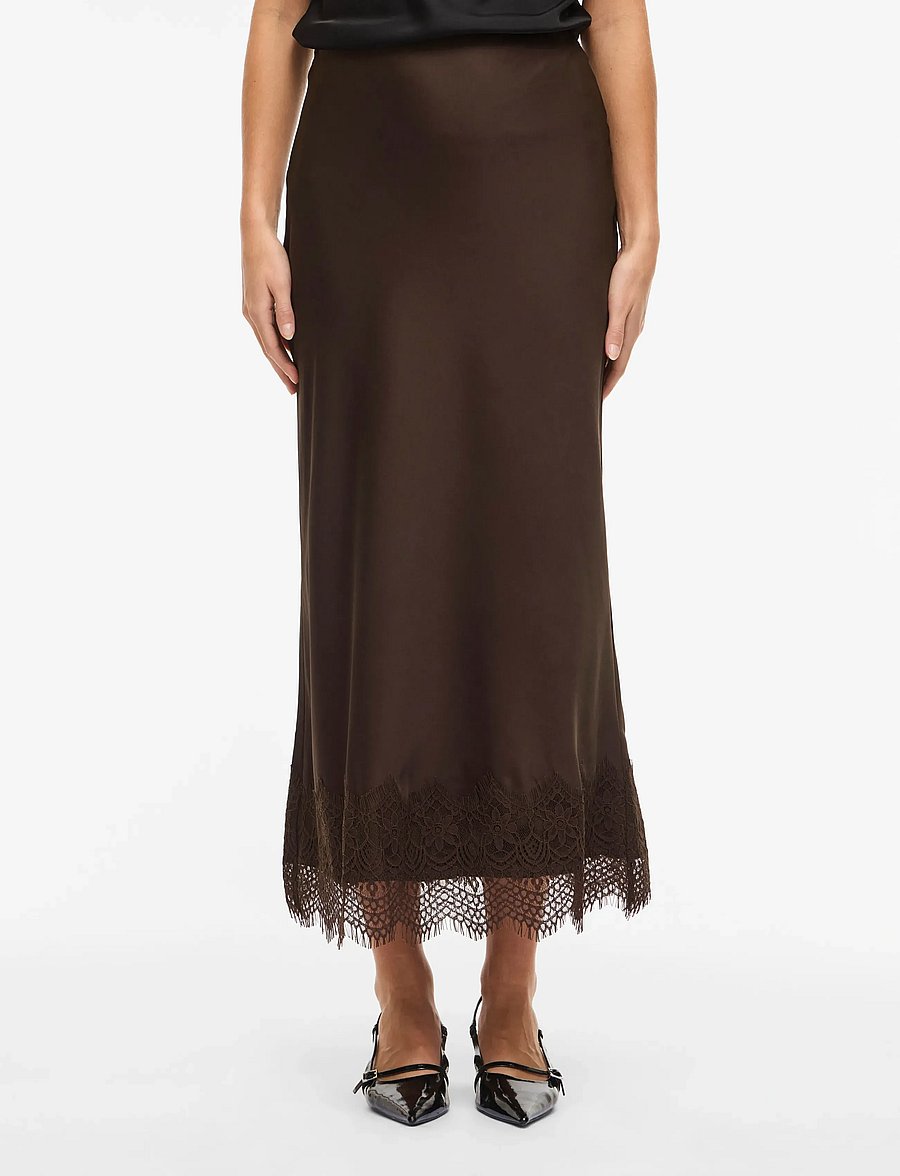Vila - VIELLETTE HW ANKLE LACE SKIRT - NOOS - satiinseelikud - coffee bean - 0