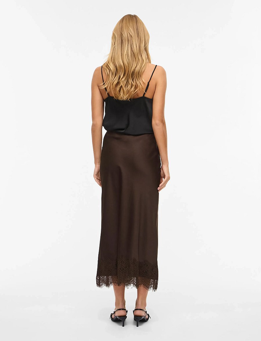 Vila - VIELLETTE HW ANKLE LACE SKIRT - NOOS - satiinseelikud - coffee bean - 3