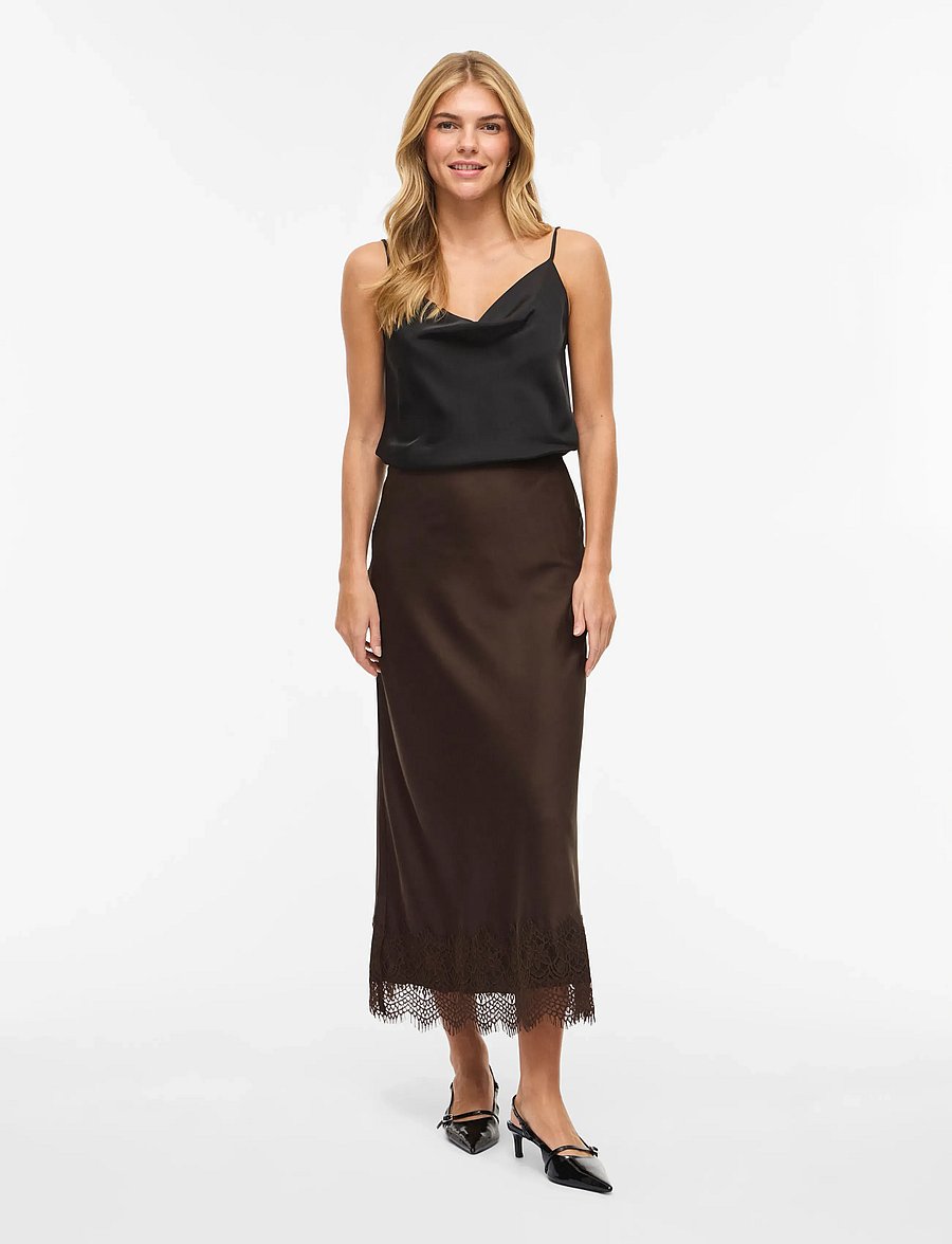 Vila - VIELLETTE HW ANKLE LACE SKIRT - NOOS - satiinseelikud - coffee bean - 4