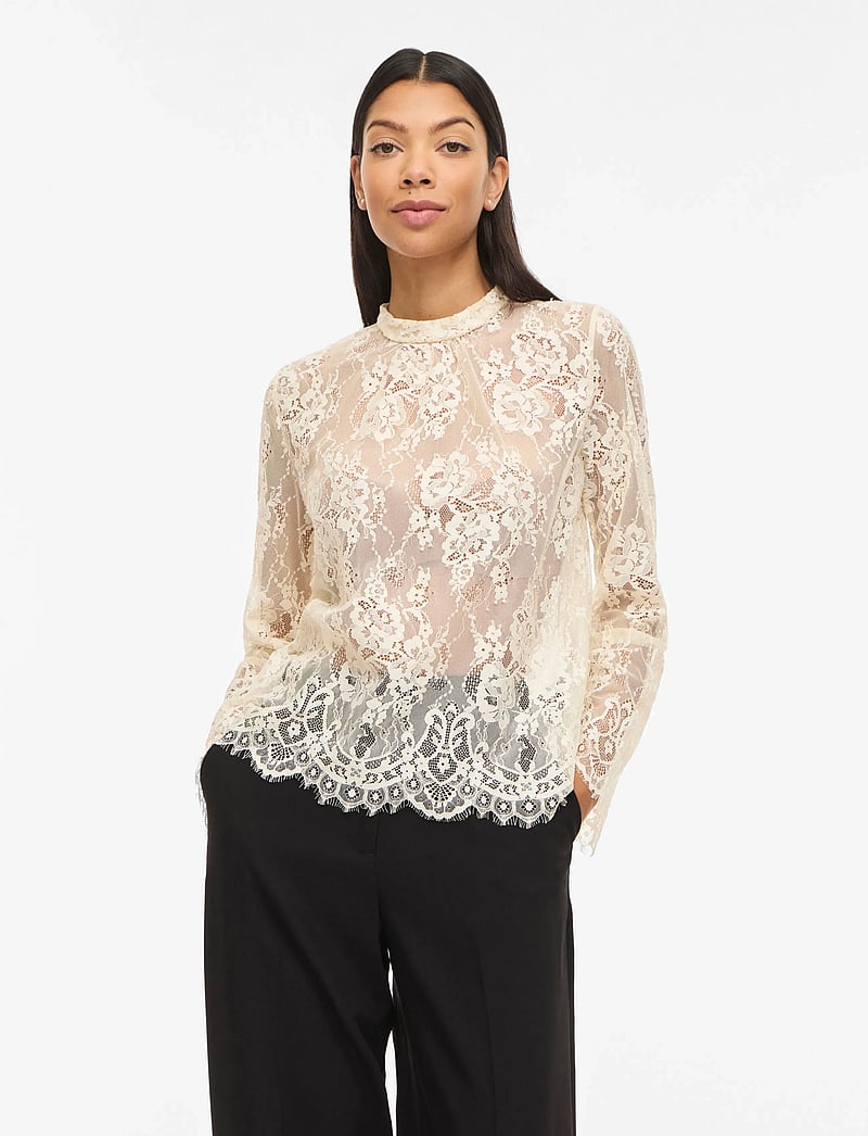 Vila - VICARRIE L/S LACE TOP - langærmede bluser - birch - 0