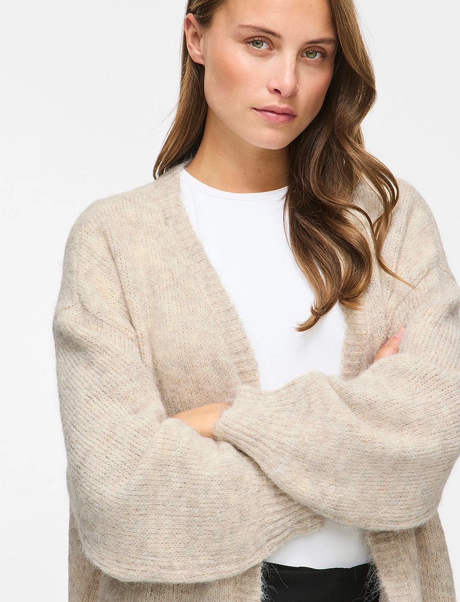 Vila - VILAMPE OPEN L/S KNIT CARDIGAN-NOOS - strickjacken - super light natural melan - 5