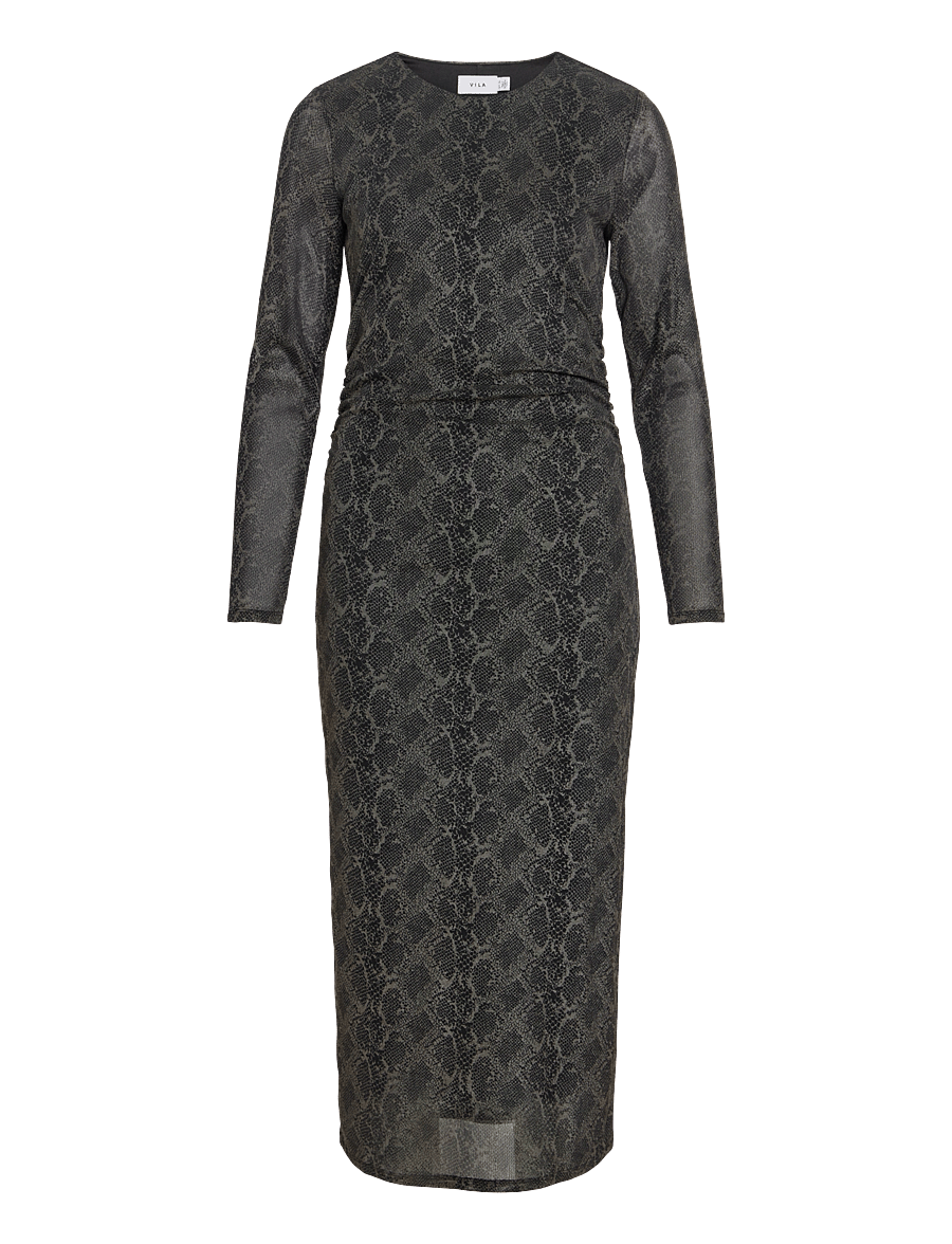 Vila - VICARINI O-NECK L/S MIDI DRESS/BFS - midi kjoler - black beauty - 1
