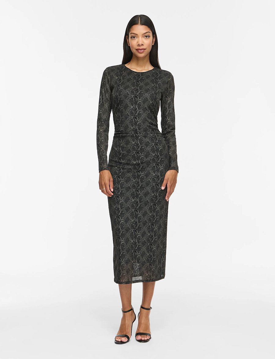 Vila - VICARINI O-NECK L/S MIDI DRESS/BFS - midi kjoler - black beauty - 0