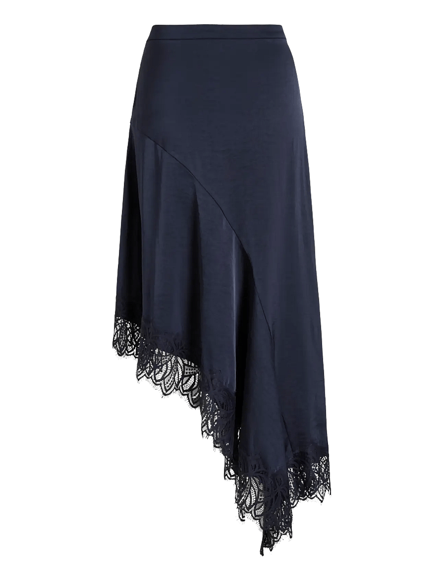 Vila - VILEA HIGH LOW LACE SKIRT - satinnederdele - navy blazer - 2