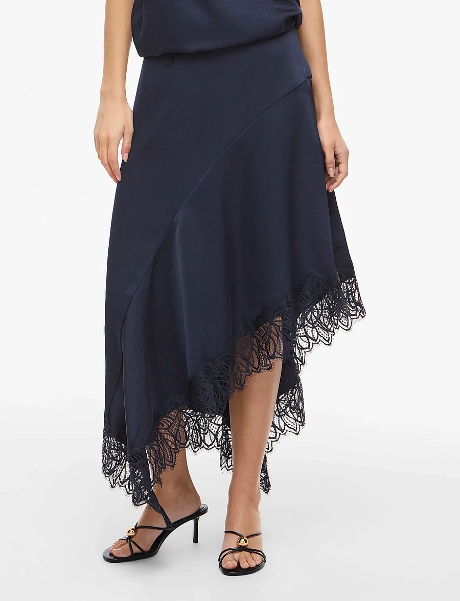 Vila - VILEA HIGH LOW LACE SKIRT - satinnederdele - navy blazer - 0
