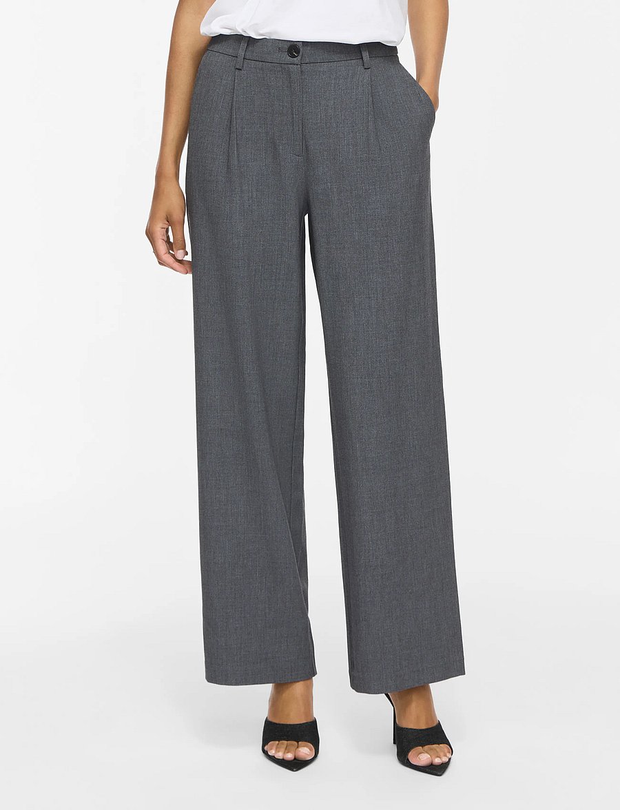 Vila - VIKARI RW WIDE WVN PANT - NOOS - laia säärega püksid - dark grey melange - 0