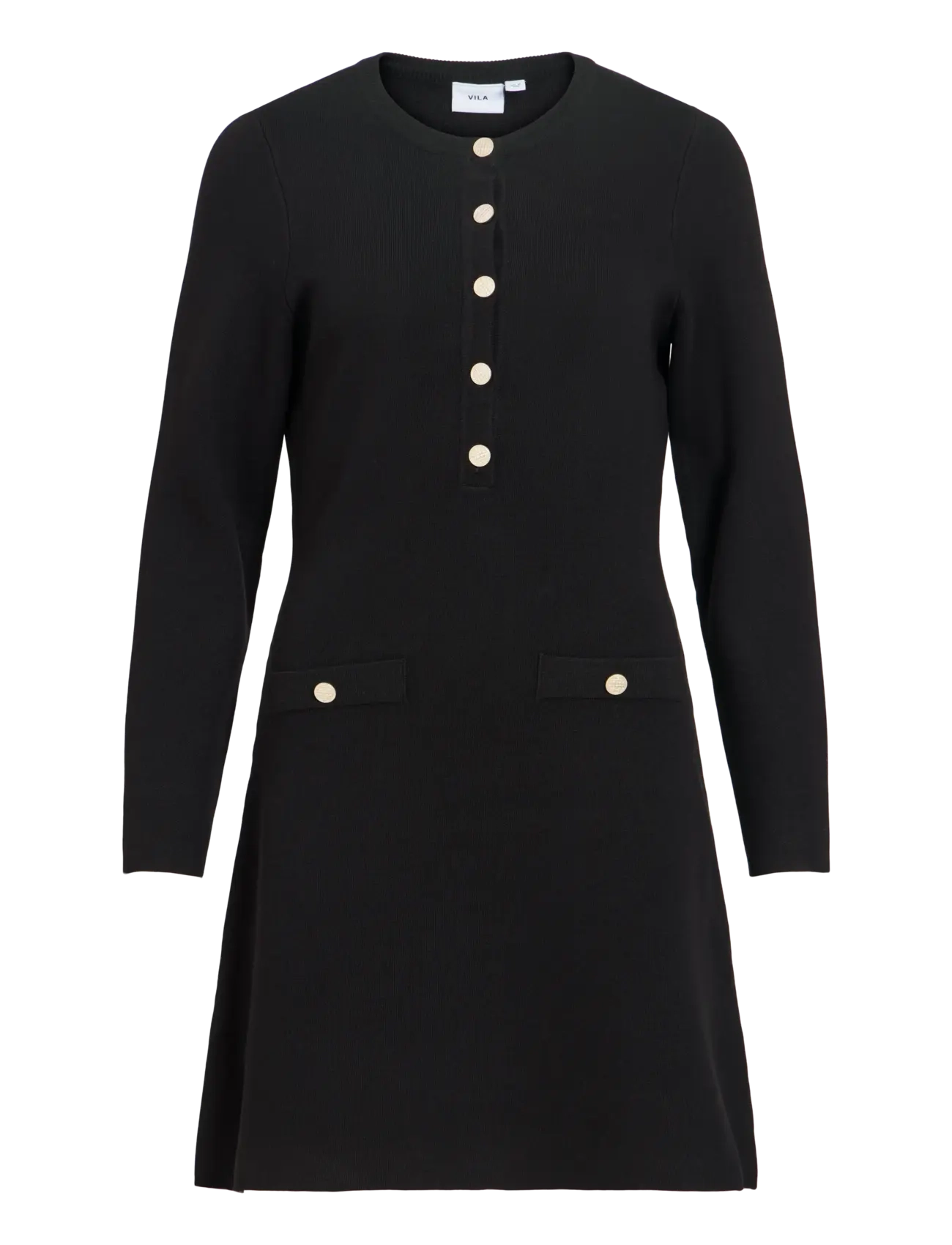 Vila - VISWAY O-NECK L/S A-LINE KNIT DRESS - black beauty - 1