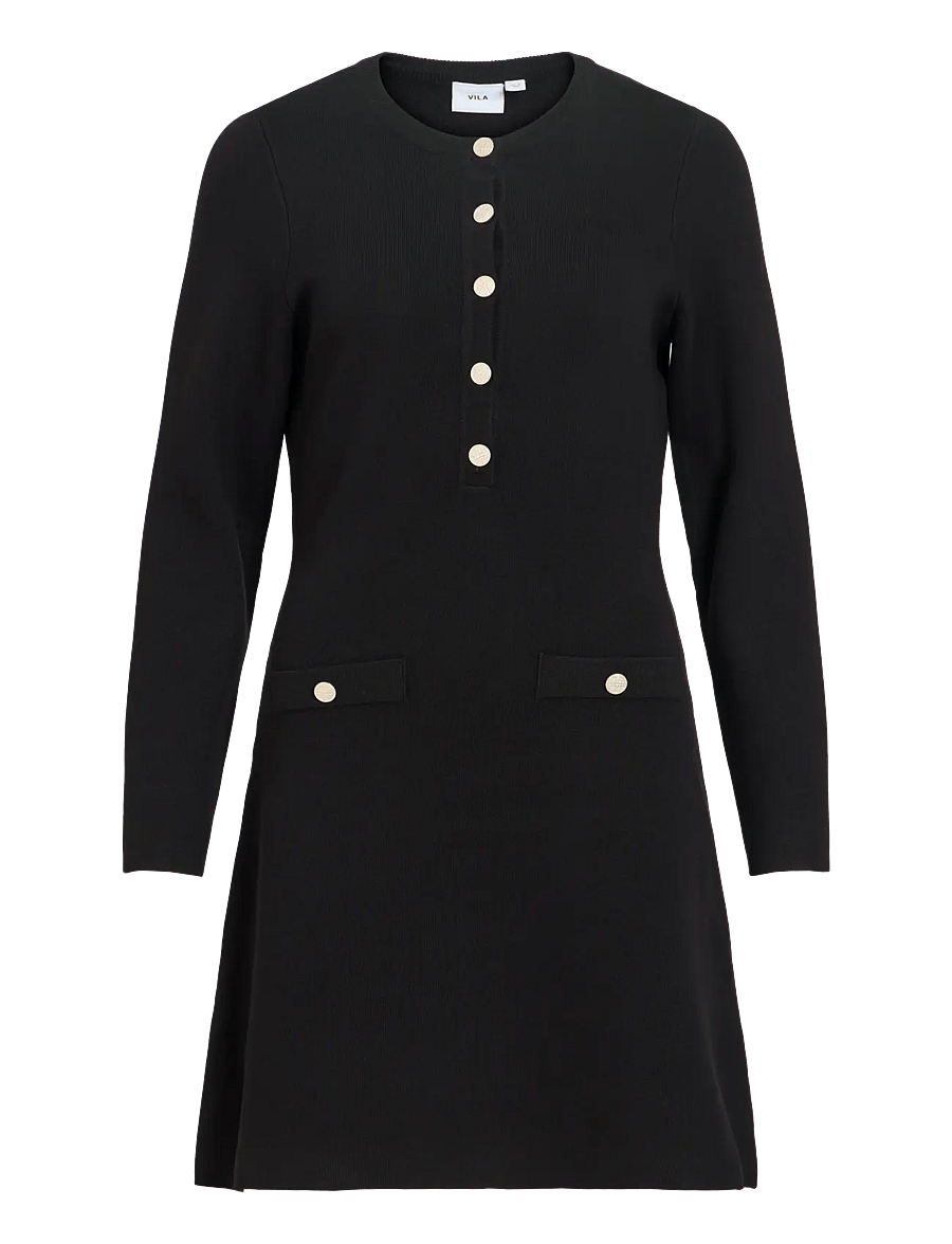 Vila - VISWAY O-NECK L/S A-LINE KNIT DRESS - black beauty - 1