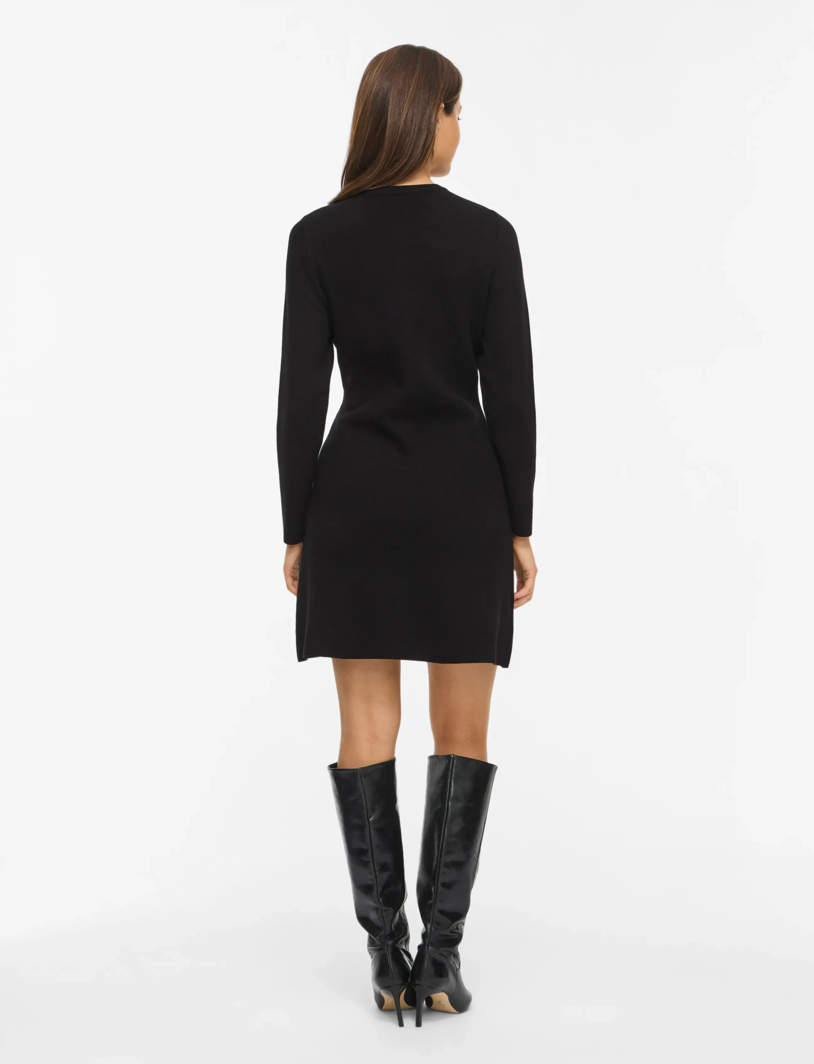 Vila - VISWAY O-NECK L/S A-LINE KNIT DRESS - black beauty - 3