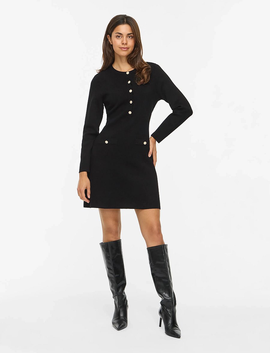 Vila - VISWAY O-NECK L/S A-LINE KNIT DRESS - black beauty - 4