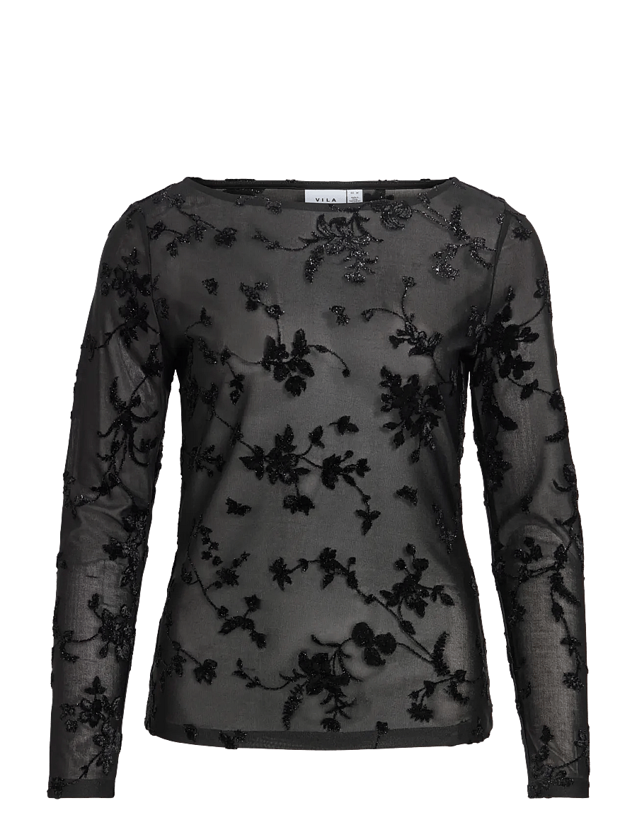 Vila - VIMIRANDA L/S TOP/DC - långärmade toppar - black beauty - 1