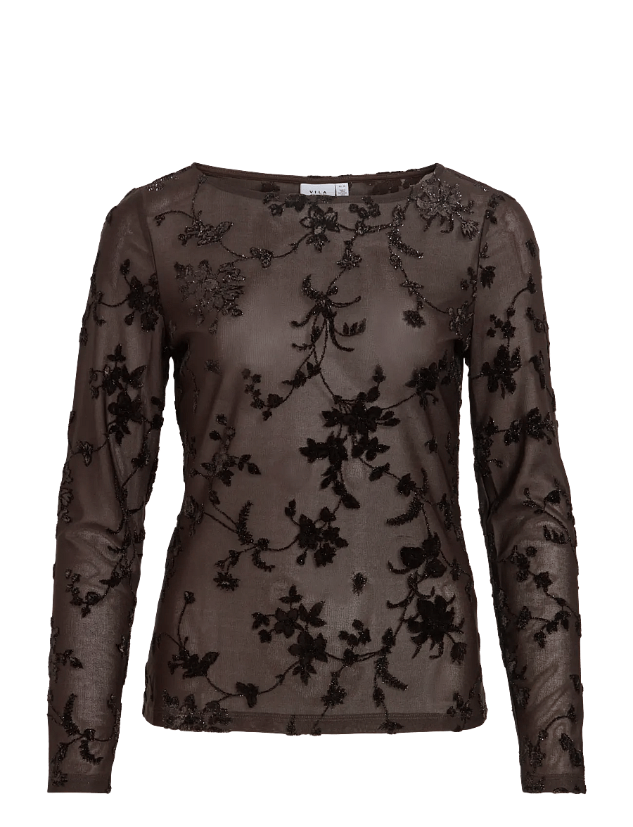 Vila - VIMIRANDA L/S TOP/DC - långärmade toppar - coffee bean - 1