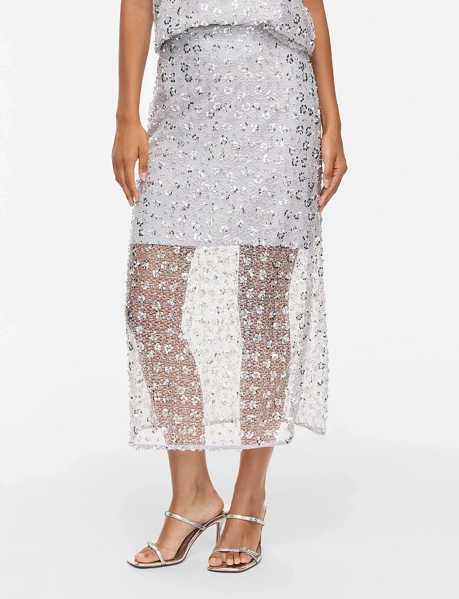 Vila - VIGLITA MIDI SKIRT/DC/BFS - paljettkjolar - silver - 0