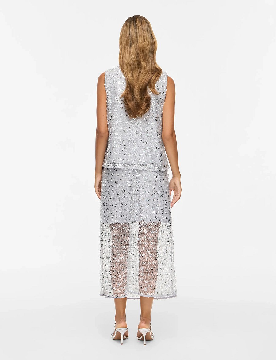 Vila - VIGLITA MIDI SKIRT/DC/BFS - paljettkjolar - silver - 3
