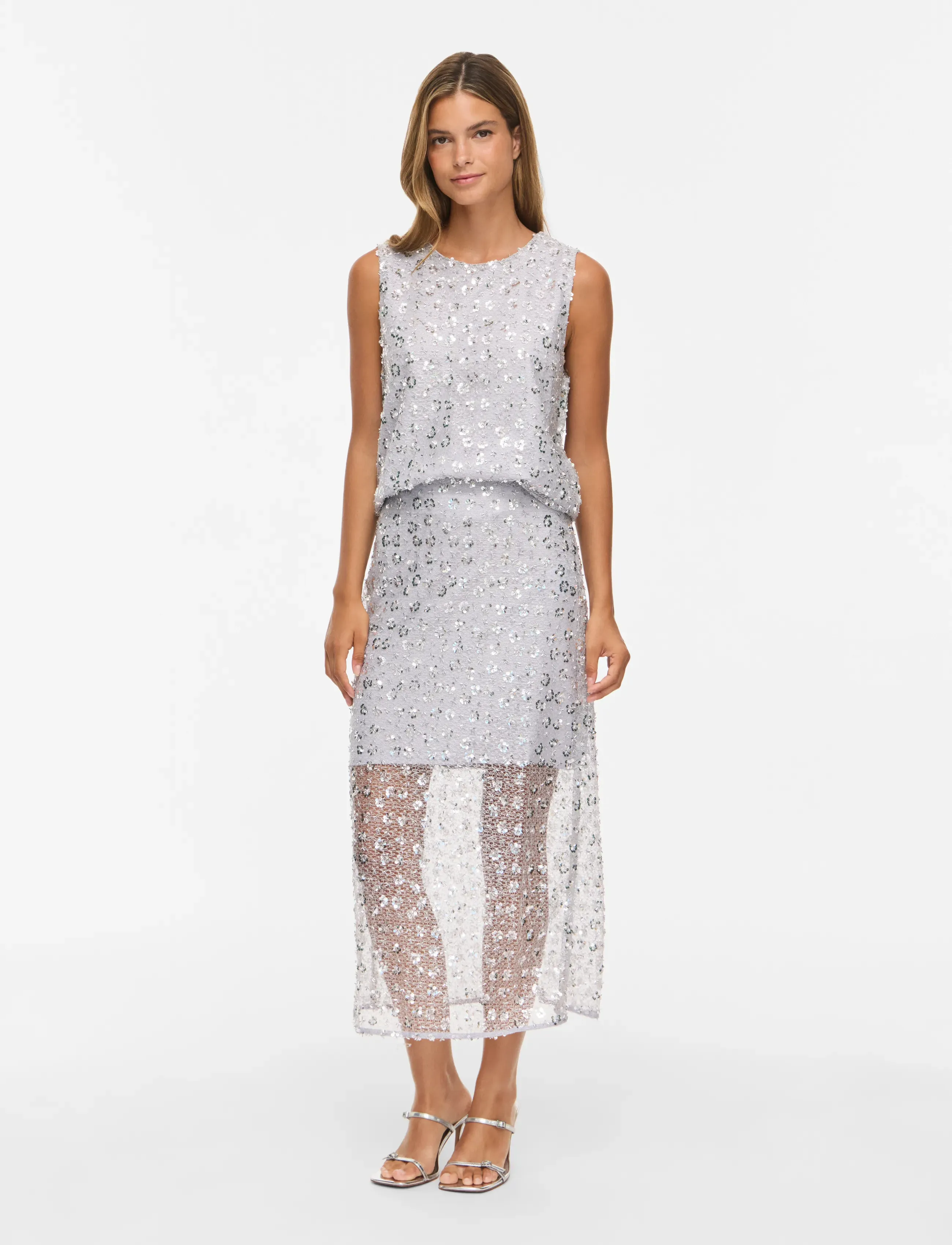 Vila - VIGLITA MIDI SKIRT/DC/BFS - paljettkjolar - silver - 4