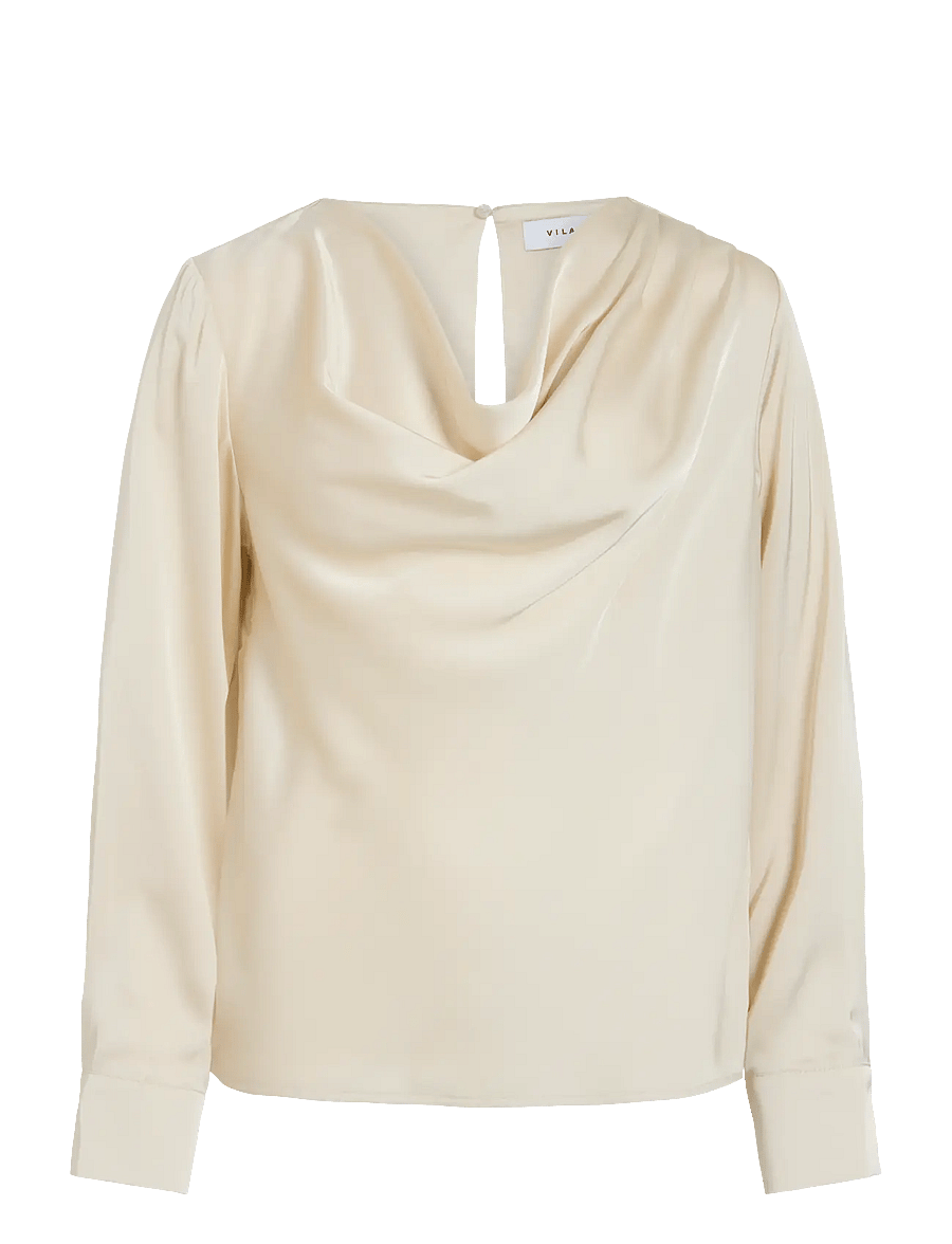 Vila - VIFREJA WATERFALL L/S TOP/DC - långärmade blusar - birch - 1