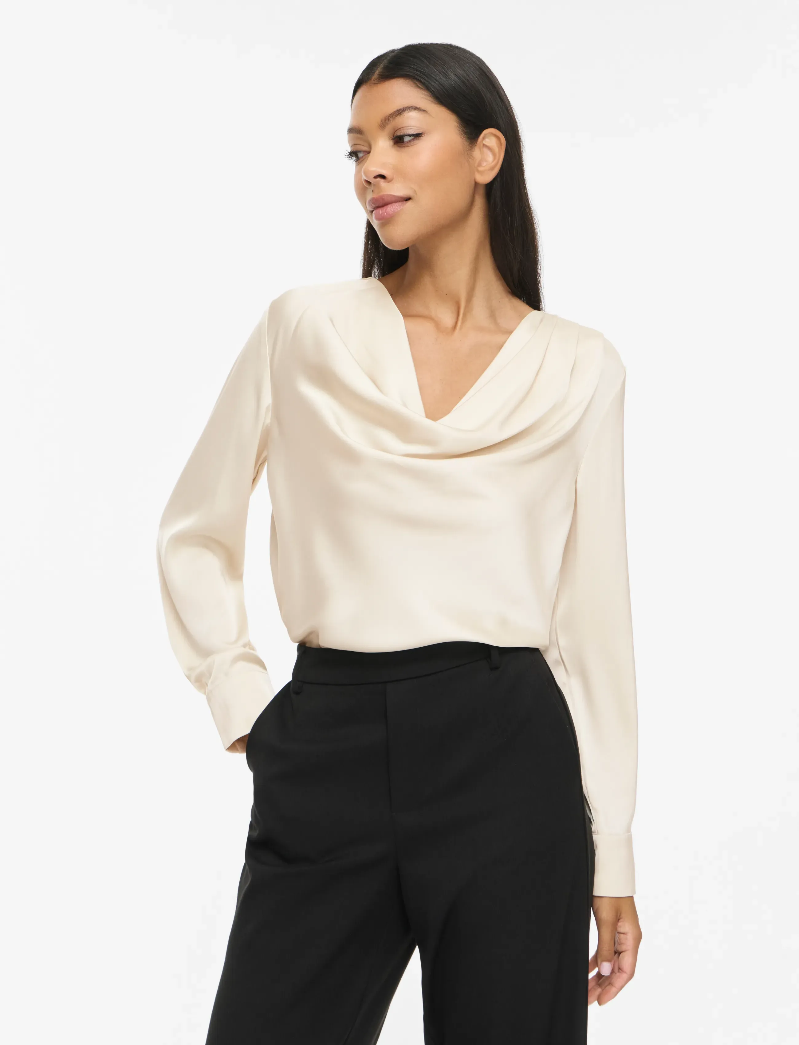 Vila VIFREJA WATERFALL L/S TOP/DC - Vila - BIRCH / cream