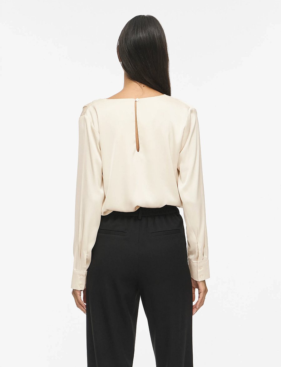 Vila - VIFREJA WATERFALL L/S TOP/DC - långärmade blusar - birch - 3