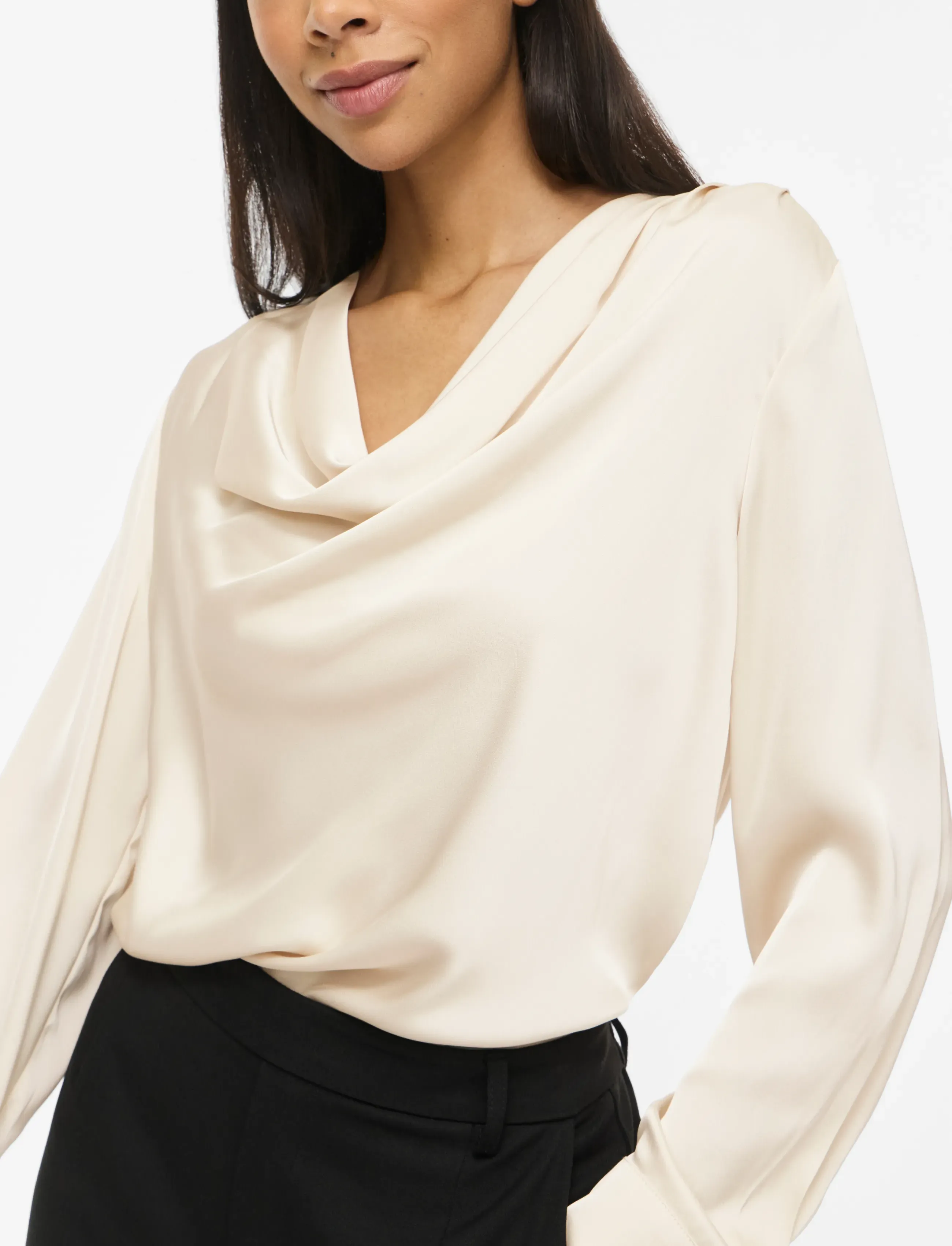 Vila - VIFREJA WATERFALL L/S TOP/DC - långärmade blusar - birch - 5