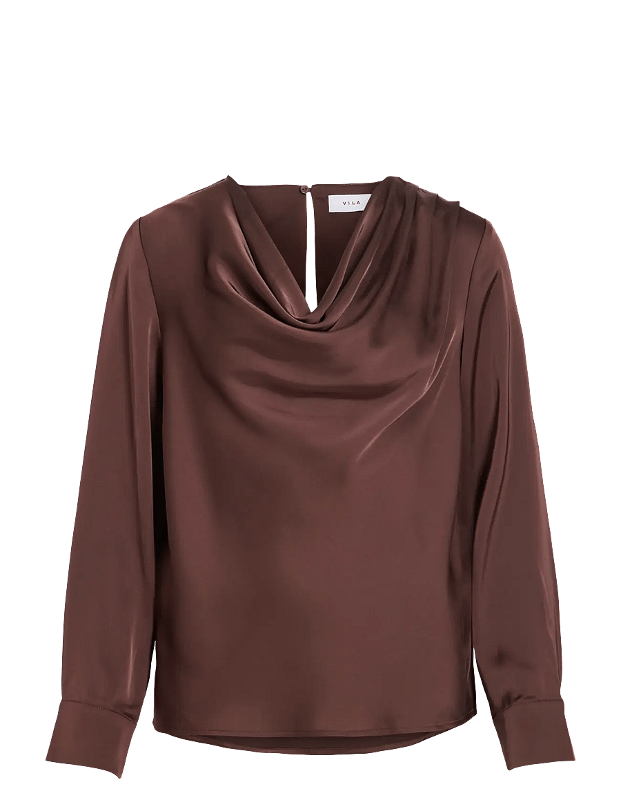 Vila - VIFREJA WATERFALL L/S TOP/DC - långärmade blusar - coffee bean - 1