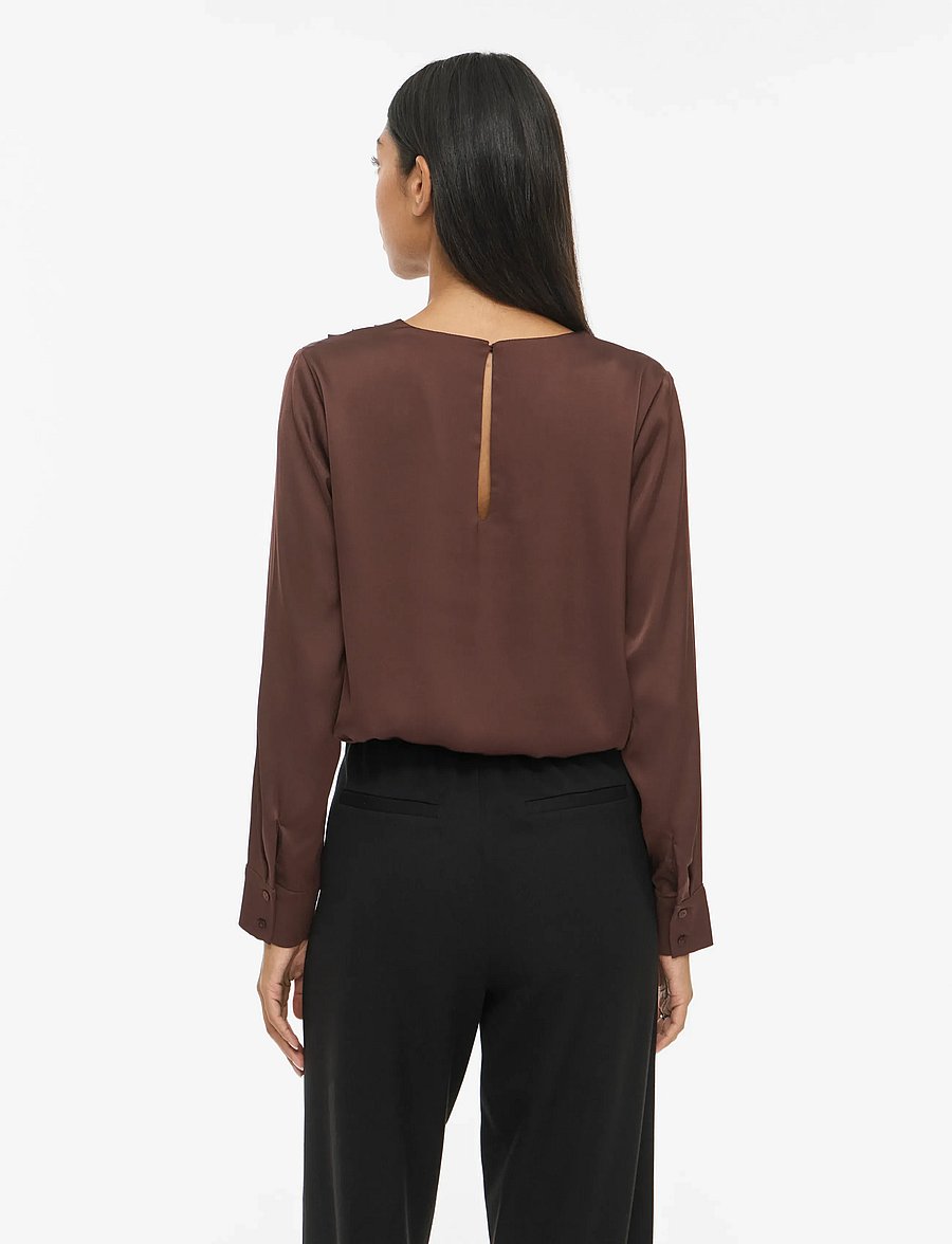 Vila - VIFREJA WATERFALL L/S TOP/DC - långärmade blusar - coffee bean - 3