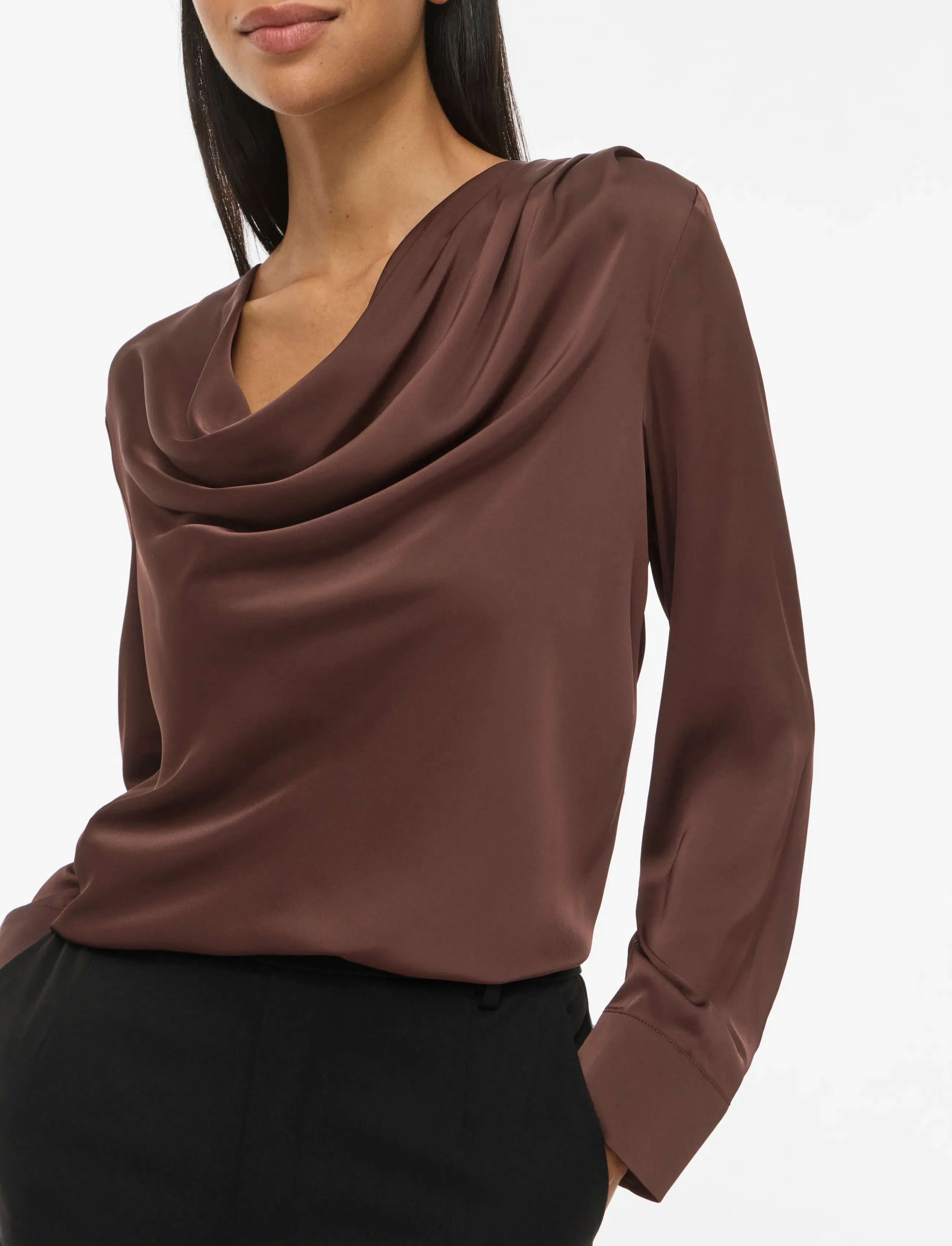 Vila - VIFREJA WATERFALL L/S TOP/DC - långärmade blusar - coffee bean - 5