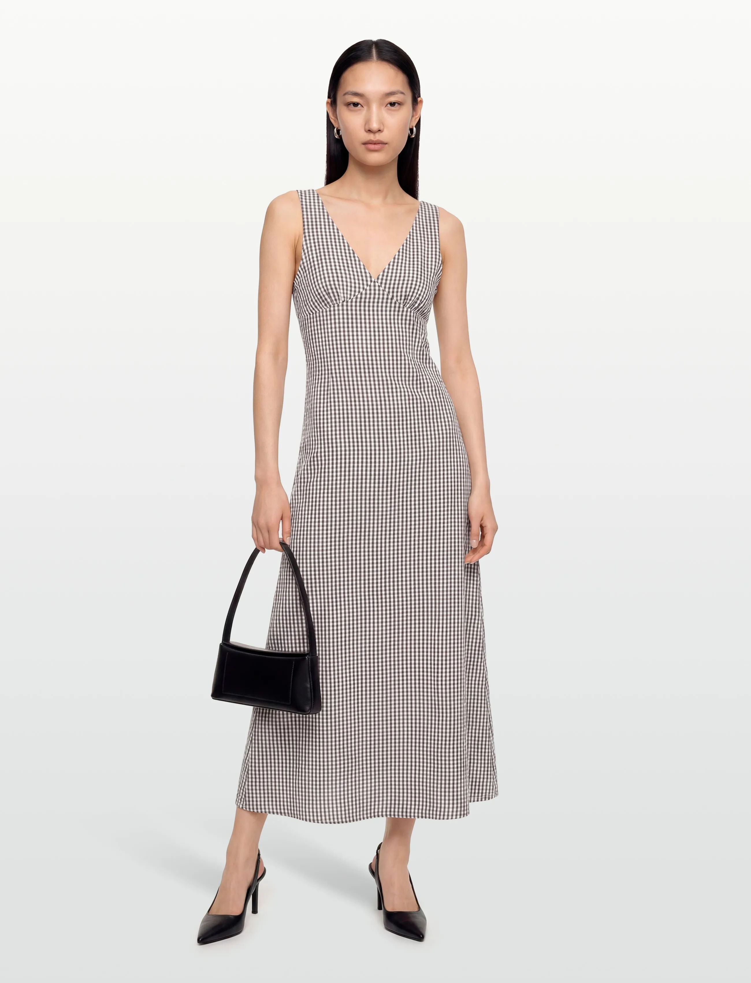 Vila Viterni S/L V-Neck Ankle Dress/Ka, Kvinder, Gingham Ærmeløs V-Hals Ankelkjole, Sort, Str: 38