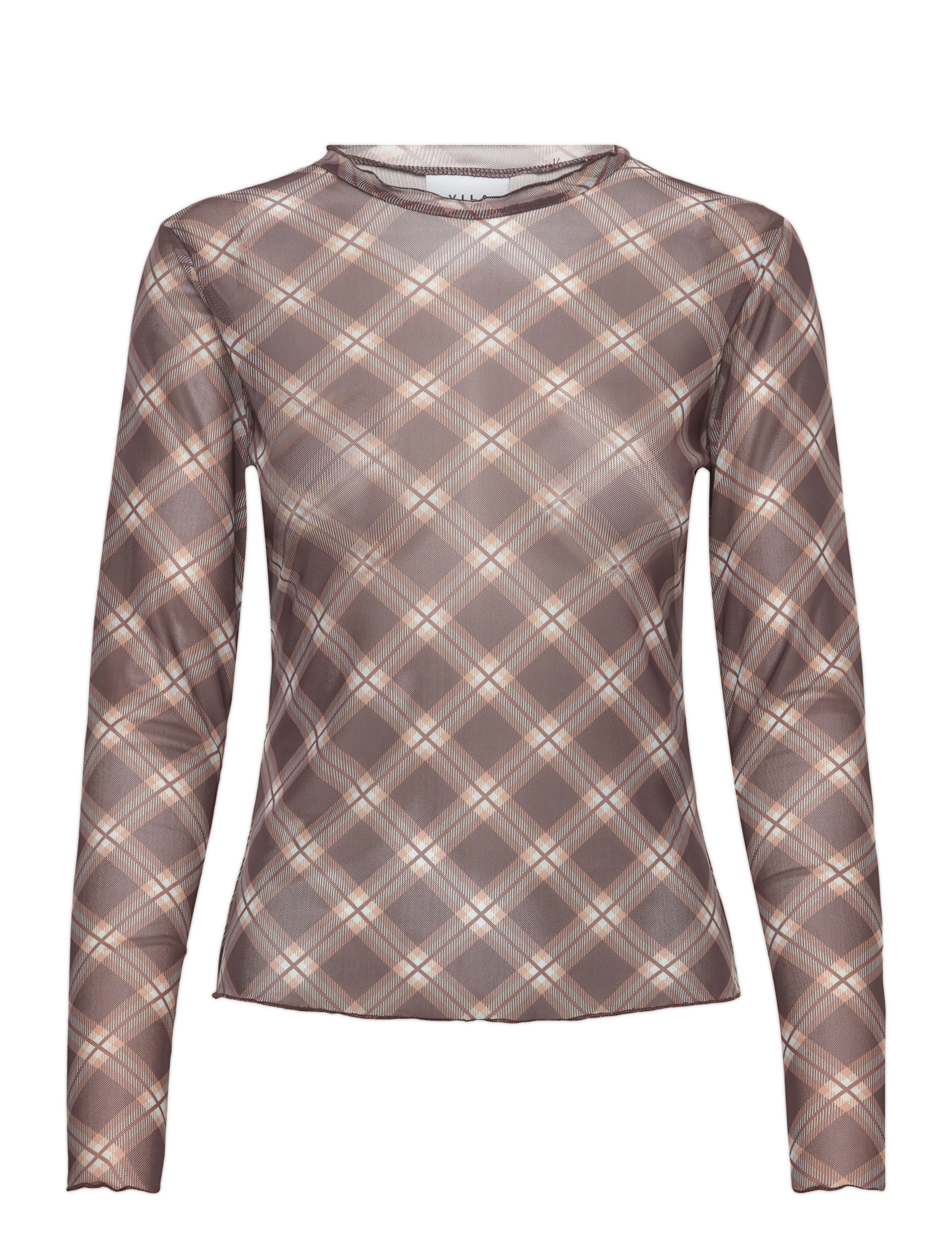 Vila VININNA NEW L/S CHECK MESH TOP - Tøj - COFFEE BEAN / brown