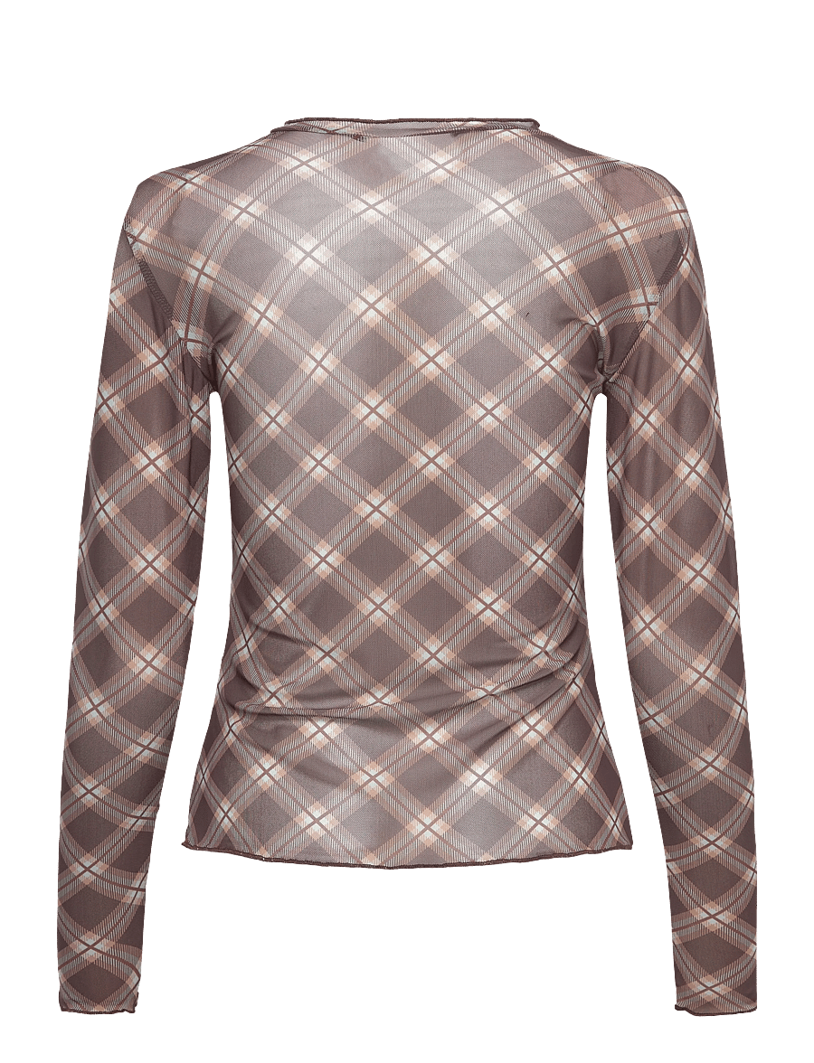 Vila - VININNA NEW L/S CHECK MESH TOP - långärmade toppar - coffee bean - 2