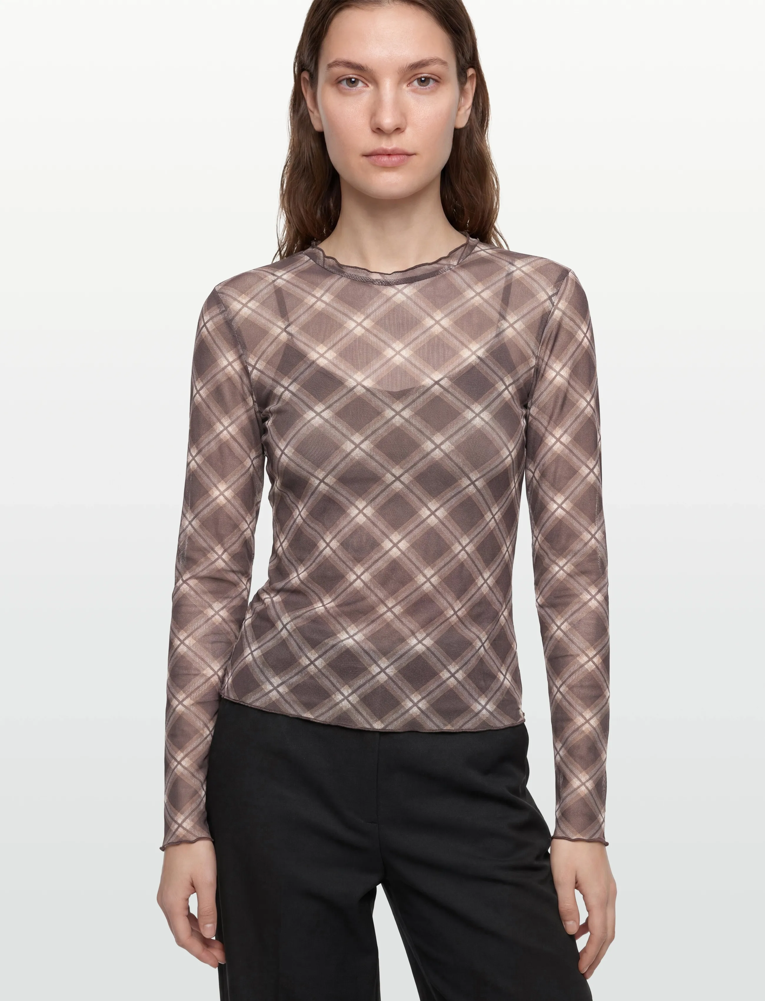 VILA Vininna New L/S Check Mesh Top blusar dam – bild 2