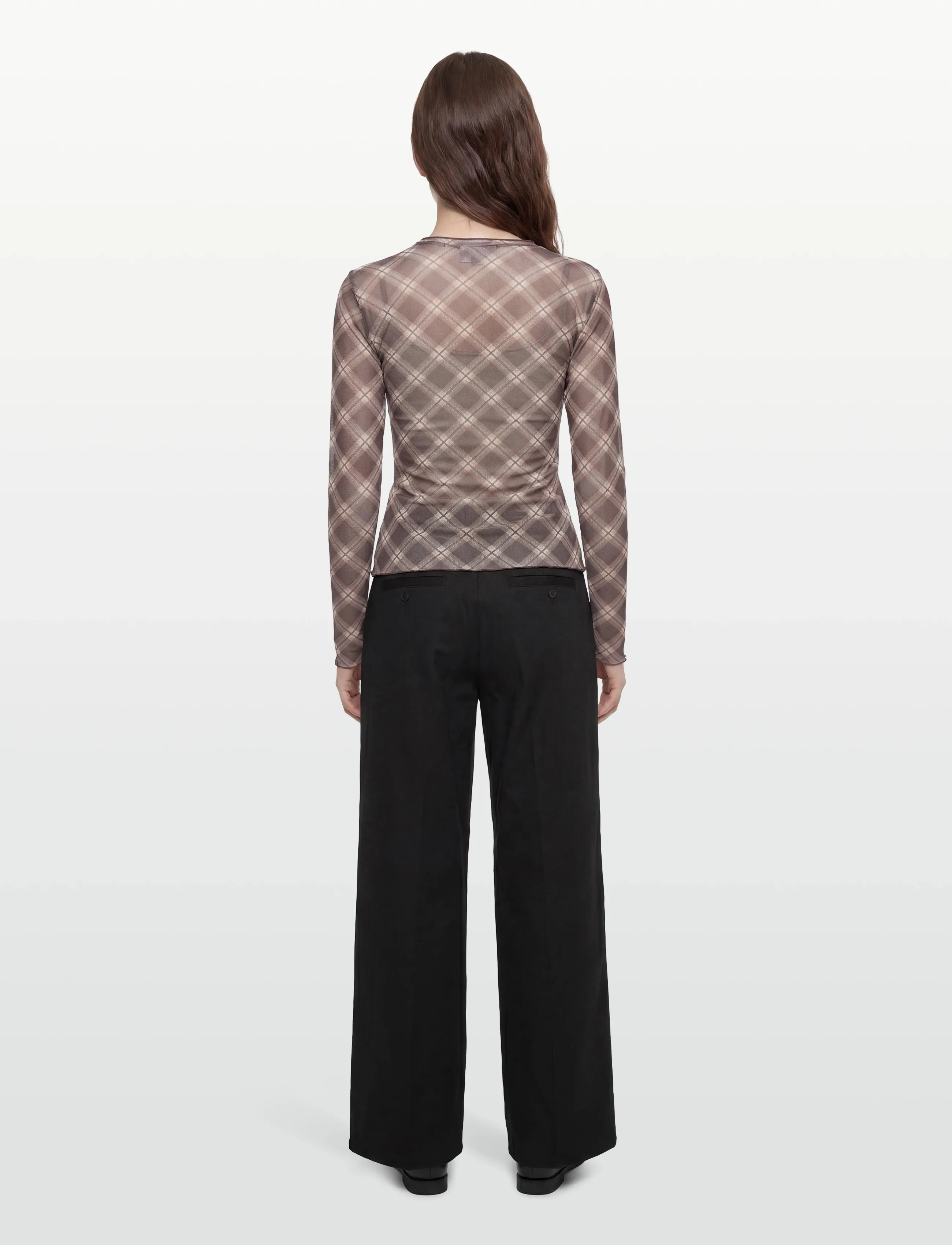 Vila - VININNA NEW L/S CHECK MESH TOP - langärmlige tops - coffee bean - 4