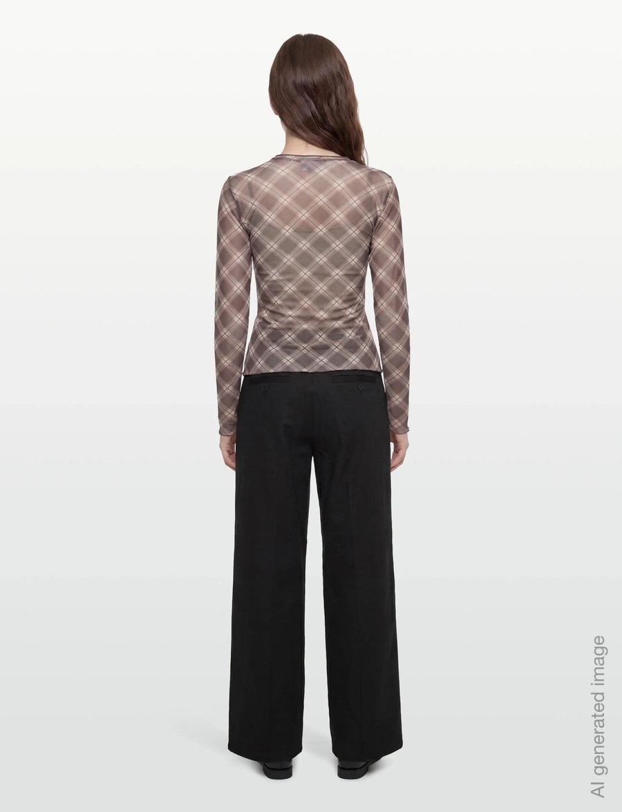 Vila - VININNA NEW L/S CHECK MESH TOP - långärmade toppar - coffee bean - 4
