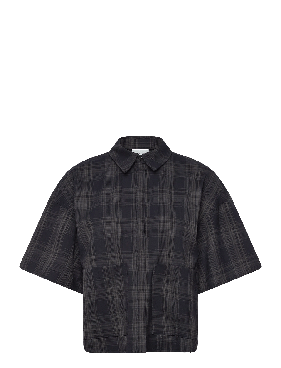 Vila - VISINA 2/4 CHECK SHIRT - kurzärmlige hemden - navy blazer - 1