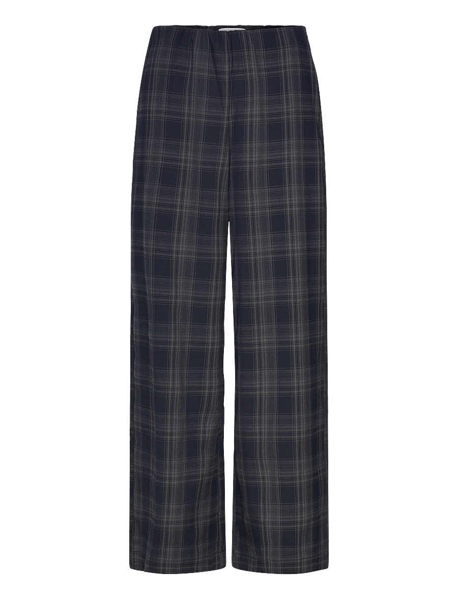 Vila - VISINA HW WIDE CHECK PANTS - hosen mit weitem bein - navy blazer - 1