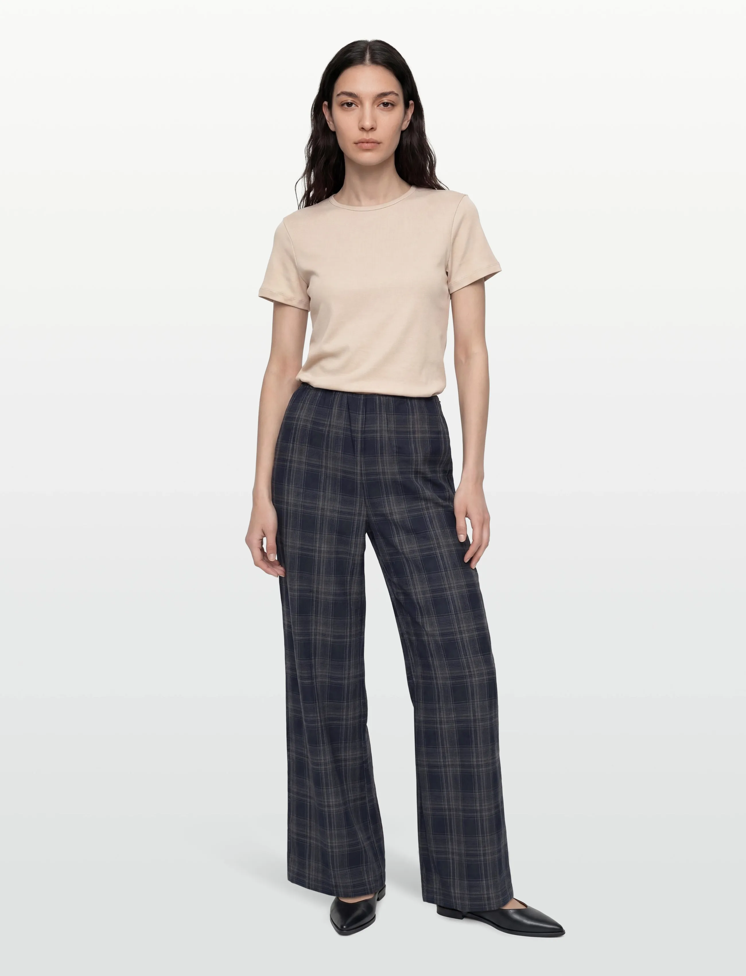 Vila Visina Hw Wide Check Pants, 36, Trousers, Marineblau - Leg, Frauen