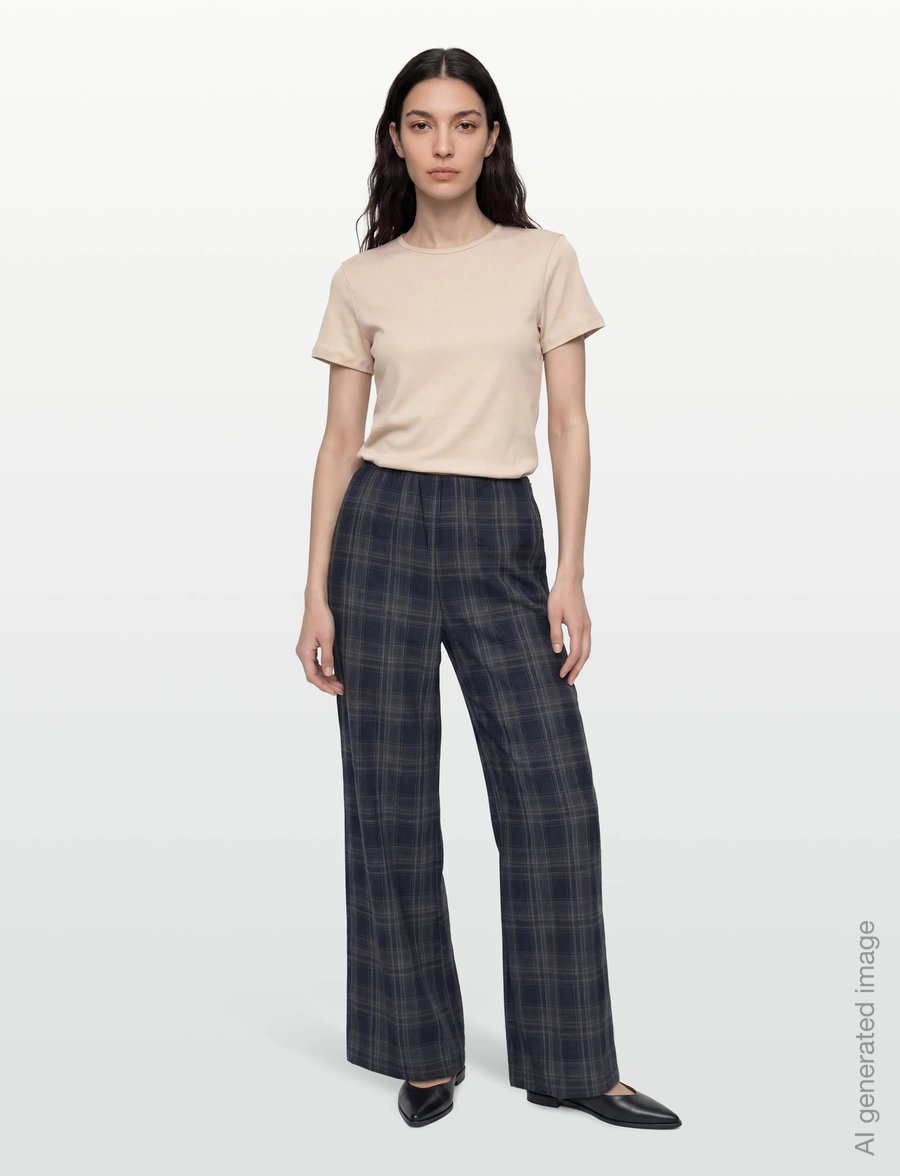 Vila - VISINA HW WIDE CHECK PANTS - hosen mit weitem bein - navy blazer - 0