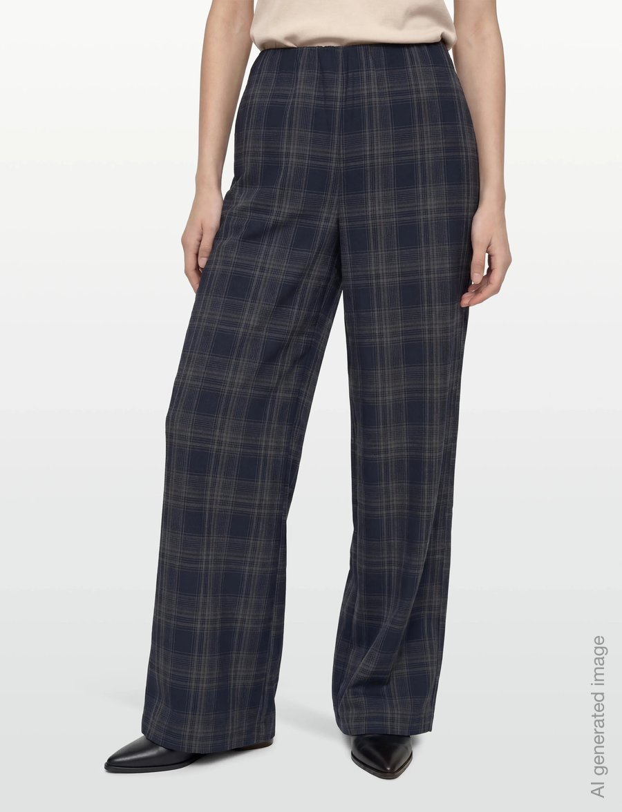 Vila - VISINA HW WIDE CHECK PANTS - hosen mit weitem bein - navy blazer - 3