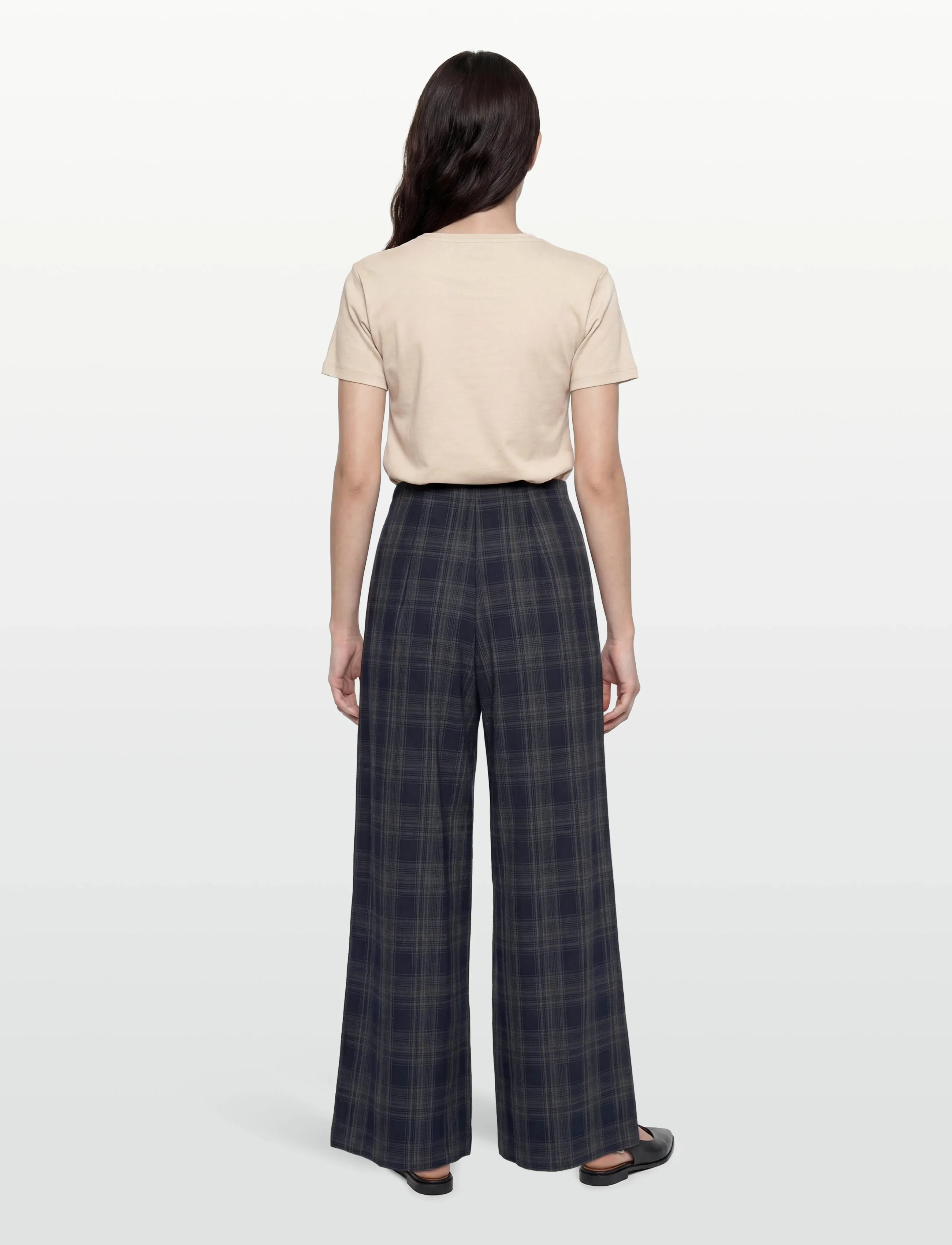 Vila - VISINA HW WIDE CHECK PANTS - hosen mit weitem bein - navy blazer - 4