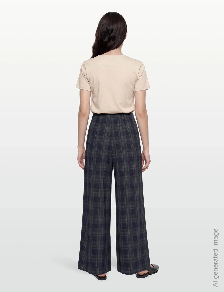 Vila - VISINA HW WIDE CHECK PANTS - hosen mit weitem bein - navy blazer - 4