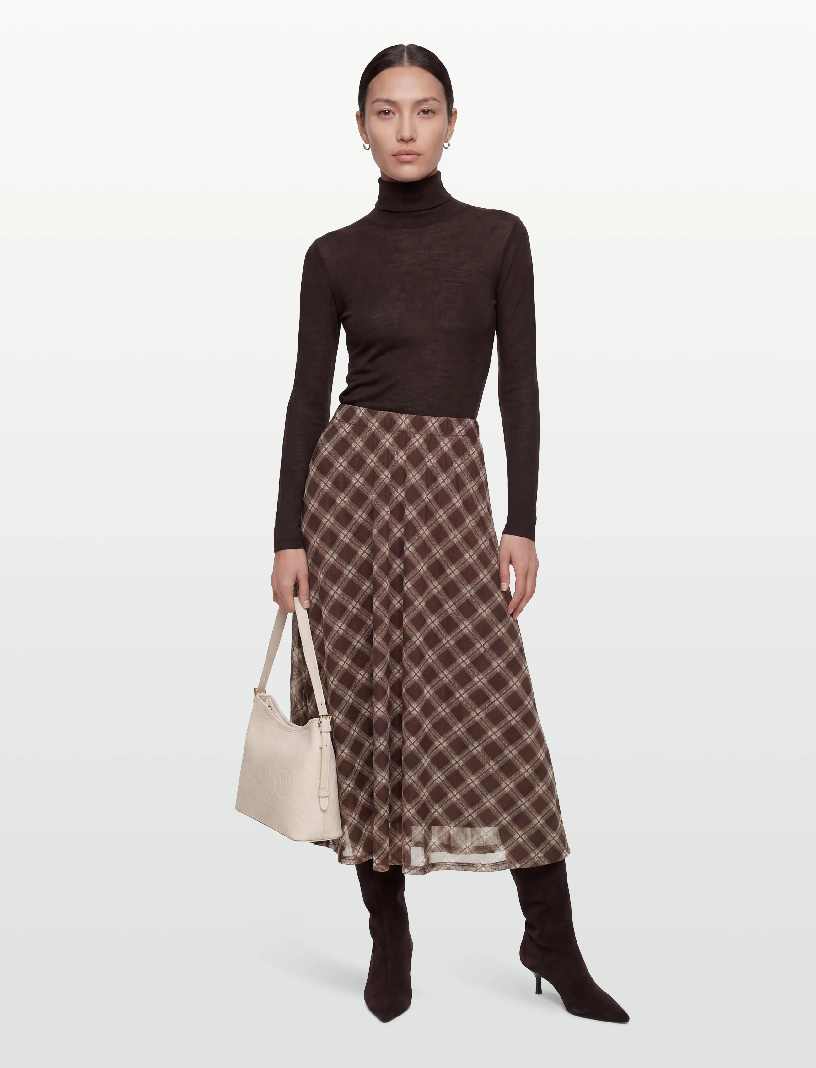 Vila VININNA NEW MESH HW ANKLE SKIRT - Maxi Röcke - COFFEE BEAN / multi
